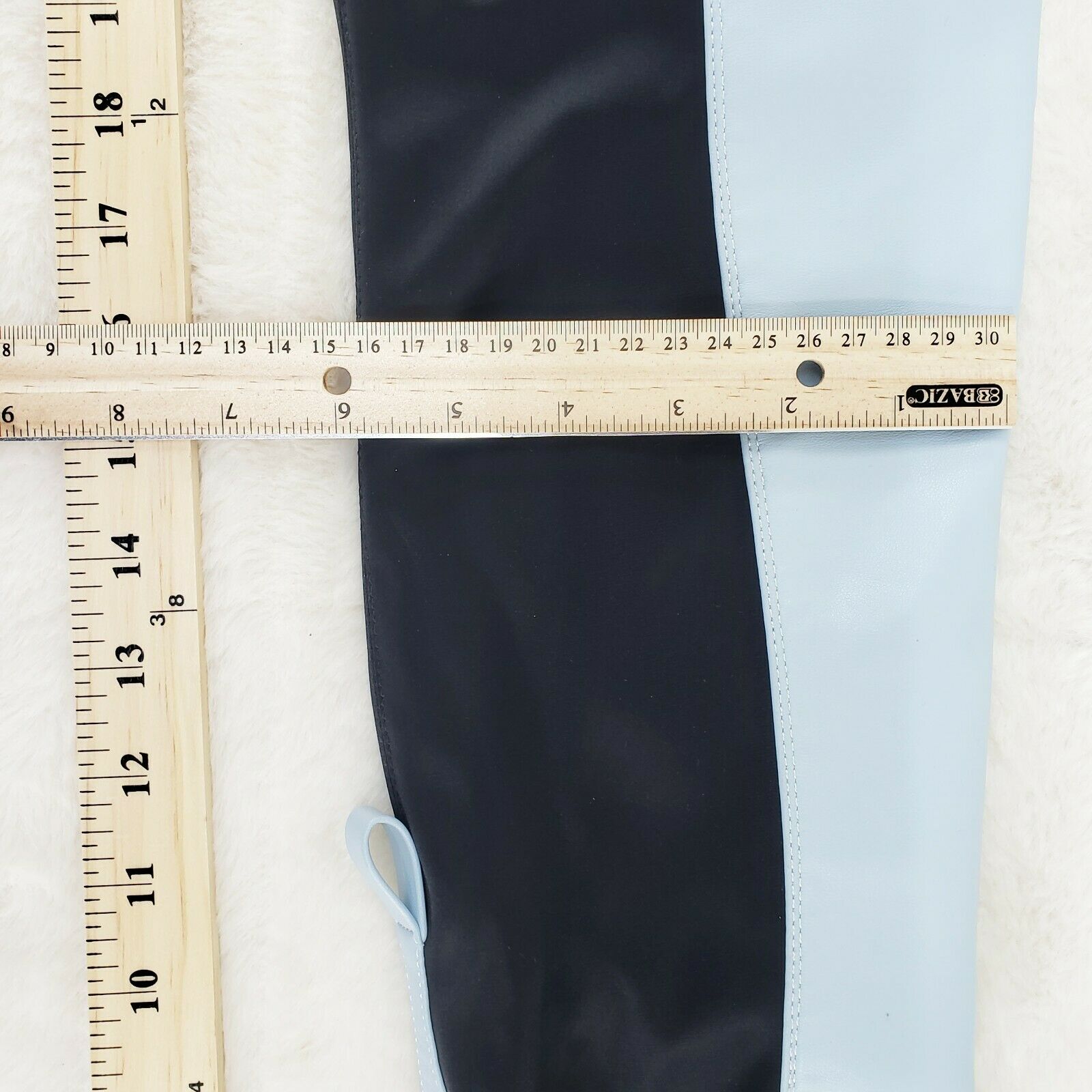 Techno Baby Blue Black Stretch Panel Lug Sole Thigh High Boots - Totally Wicked Footwear