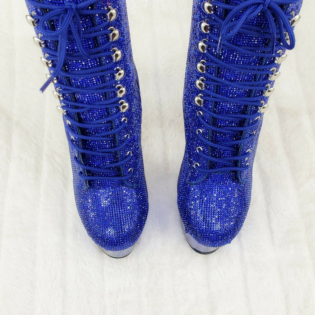Blue 1020CHRS Bejeweled Rhinestone 7" High Heel Chrome Platform Ankle Boots NY - Totally Wicked Footwear