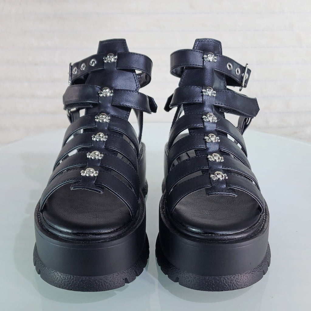 Slacker 2" Platform Gothic Sandals with Skull & Cross-Bone Studs NY - Totally Wicked Footwear
