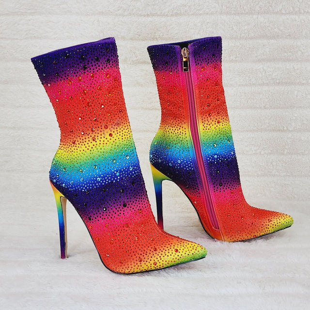 Pride Colorful Rainbow Satin & Rhinestones High Heel Azalea Wang Boots - Totally Wicked Footwear