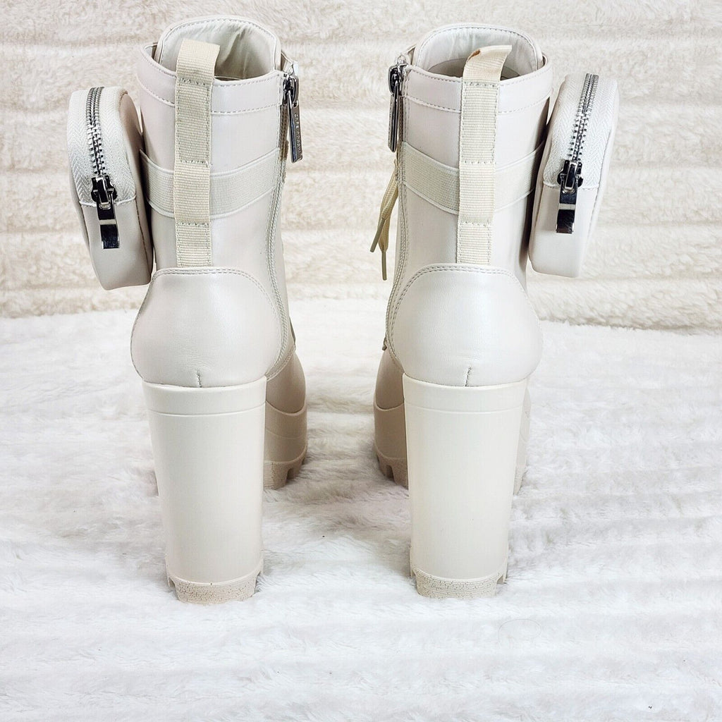 Secrets Nude Chunky Block Heel Side Purse/Pouch Ankle Boots Brand New - Totally Wicked Footwear