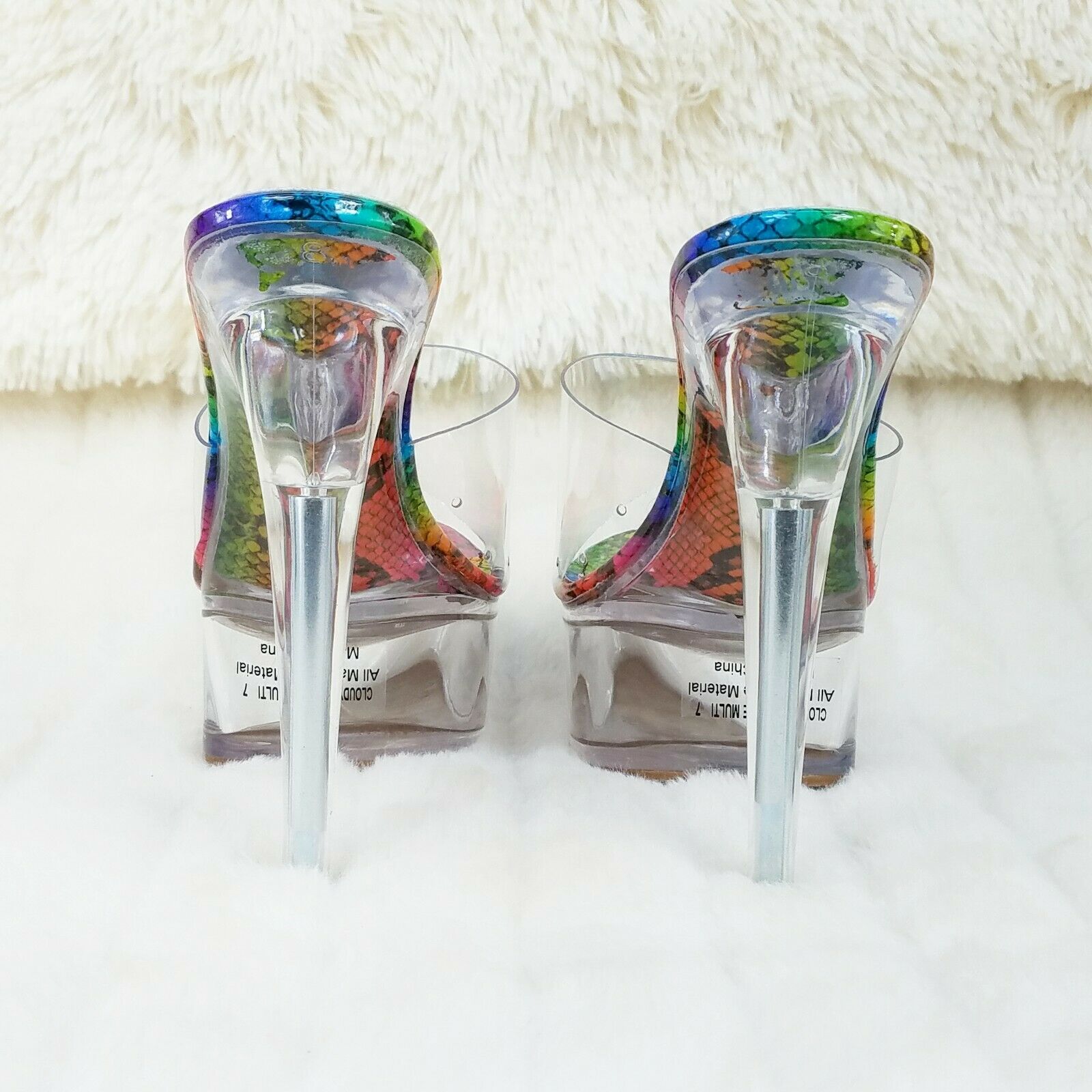 Cloud Clear Platform 6" High Heels Rainbow Snake Foot-bed Slip On Mule - Totally Wicked Footwear