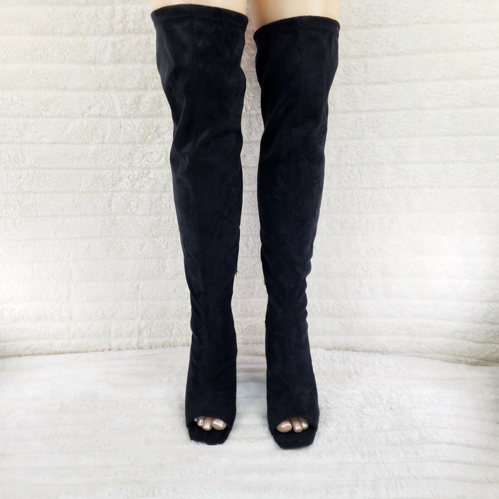 Zen Love Colorful Black Stretch FX Suede Over The Knee Boots Wedge Heart heels - Totally Wicked Footwear