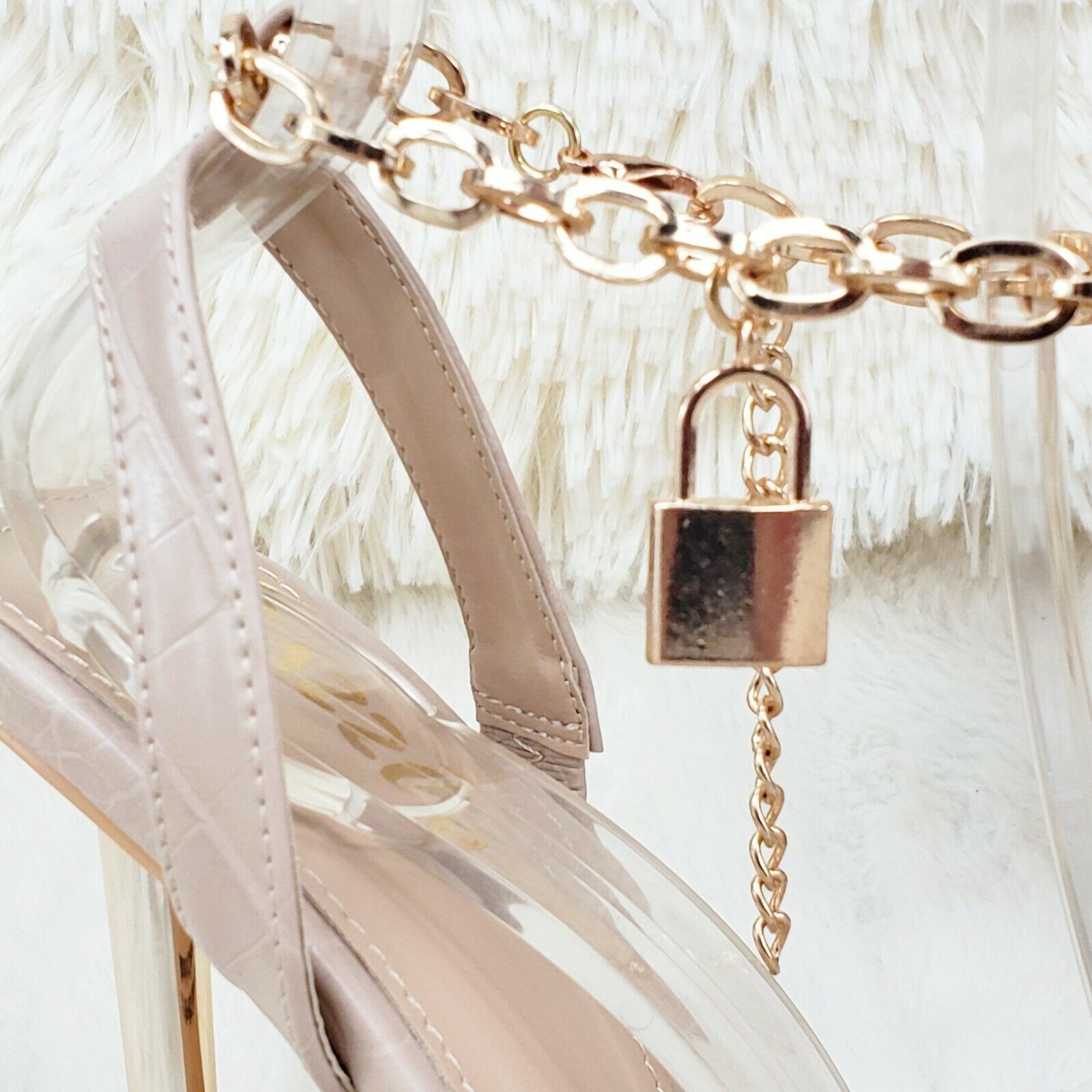 Nicely Pad Lock Chain Strap High Heels Metal Toe Tip Shoes Nude - Totally Wicked Footwear