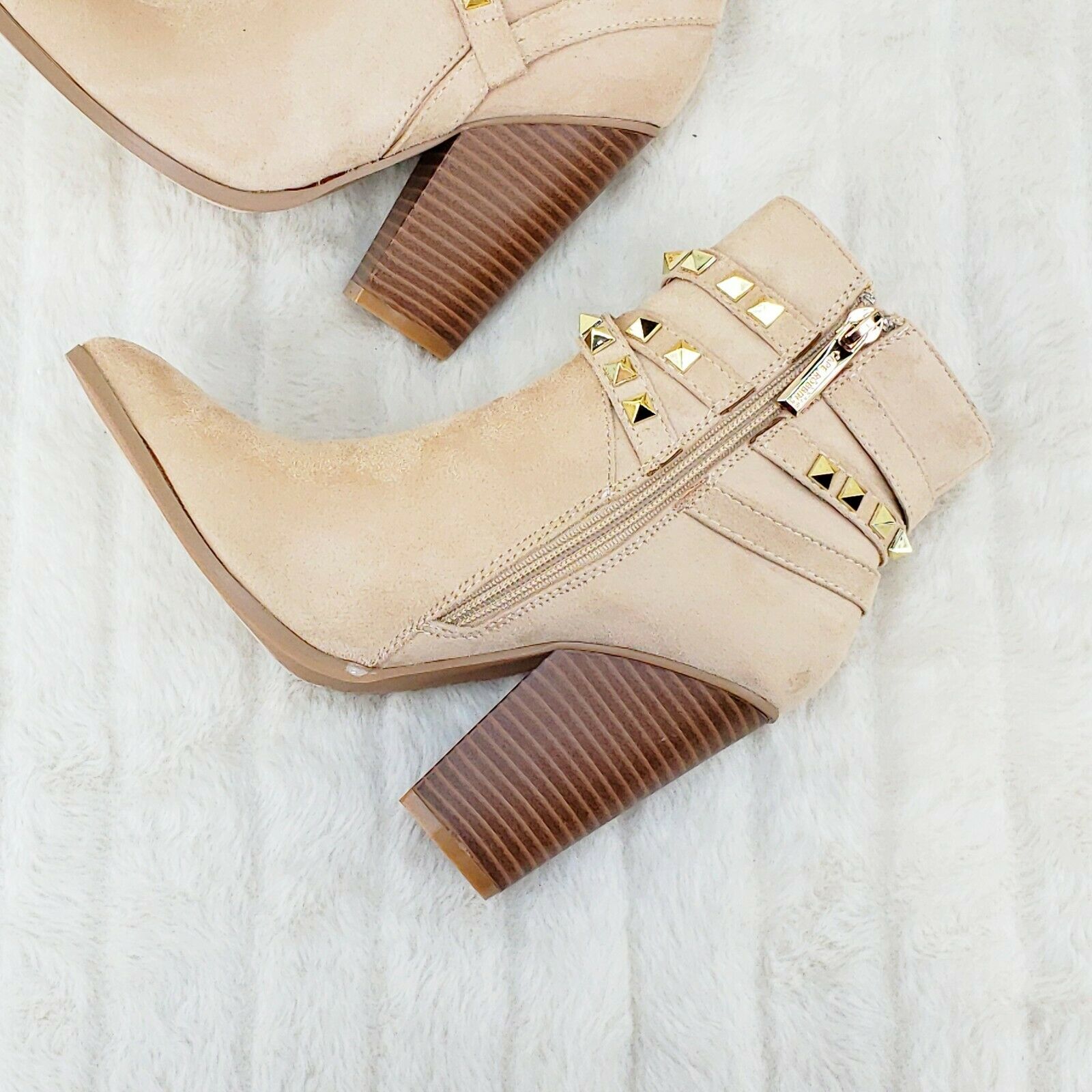 Classic Western Designer Cowboy Style Studded Strap Ankle Boots Nude 6-11 - Totally Wicked Footwear