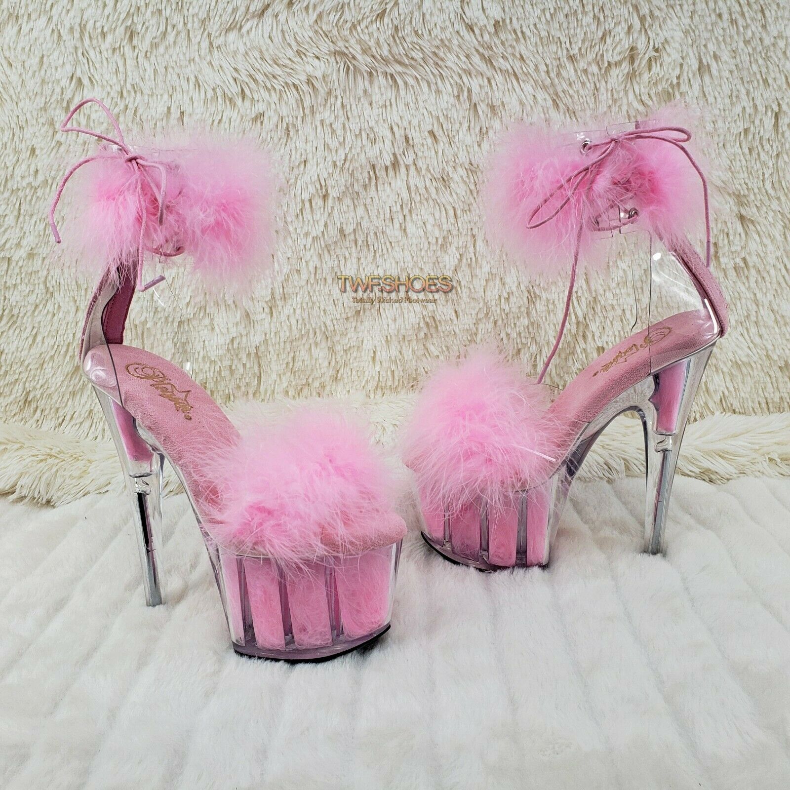 Adore 724 BabyPink Marabou Platform Shoes Sandals 7" High Heel Shoes NY - Totally Wicked Footwear