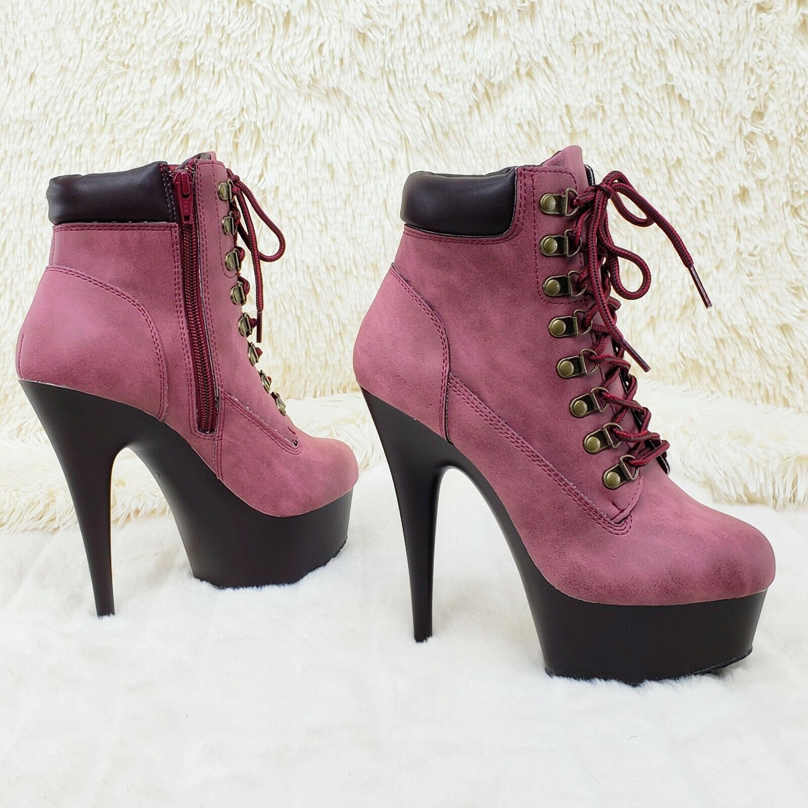 Delight 600tl Wine Nubuck Work Style 6" High Heel Ankle Boots US Size NY - Totally Wicked Footwear