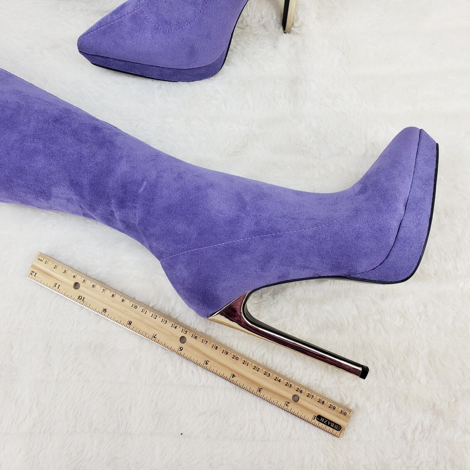 Sexy Girlz Faux Stretch Purple Suede High Heel Pointy Toe Platform Thigh Boots - Totally Wicked Footwear