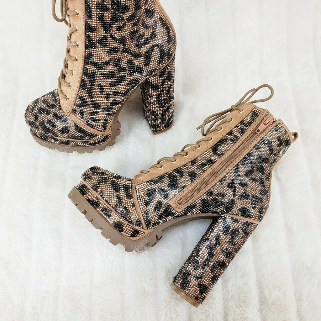 Wild Diva Vivian 15 Leopard Rhinestone High Heel  Platform Ankle Boots - Totally Wicked Footwear