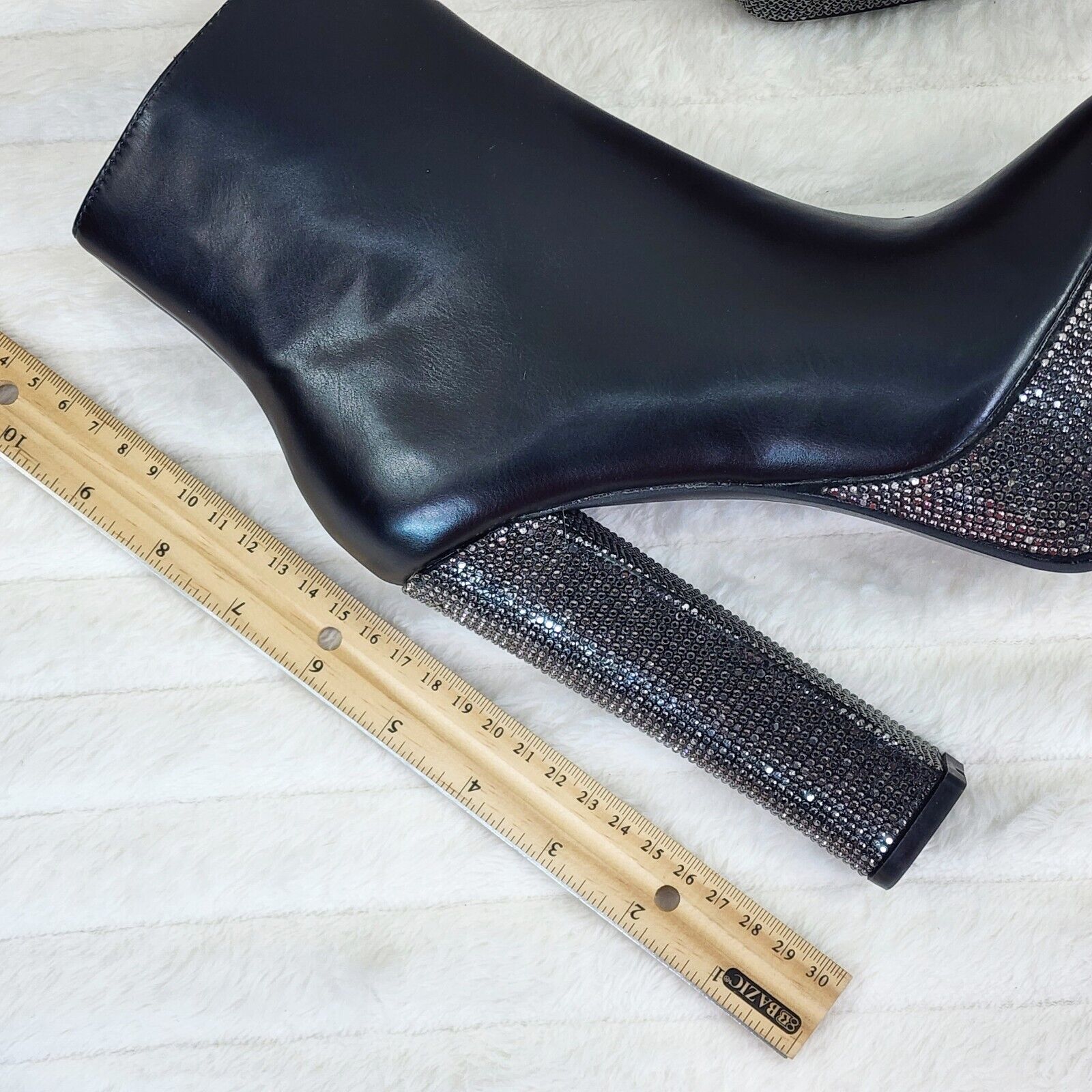 Nikki BLack Leatherette Rhinestone Platform Chunky Heel Ankle Boots - Totally Wicked Footwear