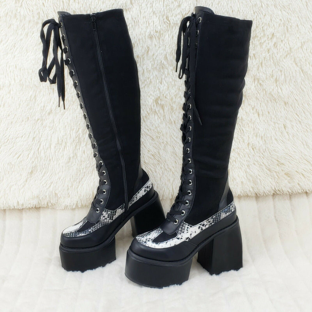 Blogger Block Heel Lace up Platform Goth Punk Festival Knee Boots - Totally Wicked Footwear