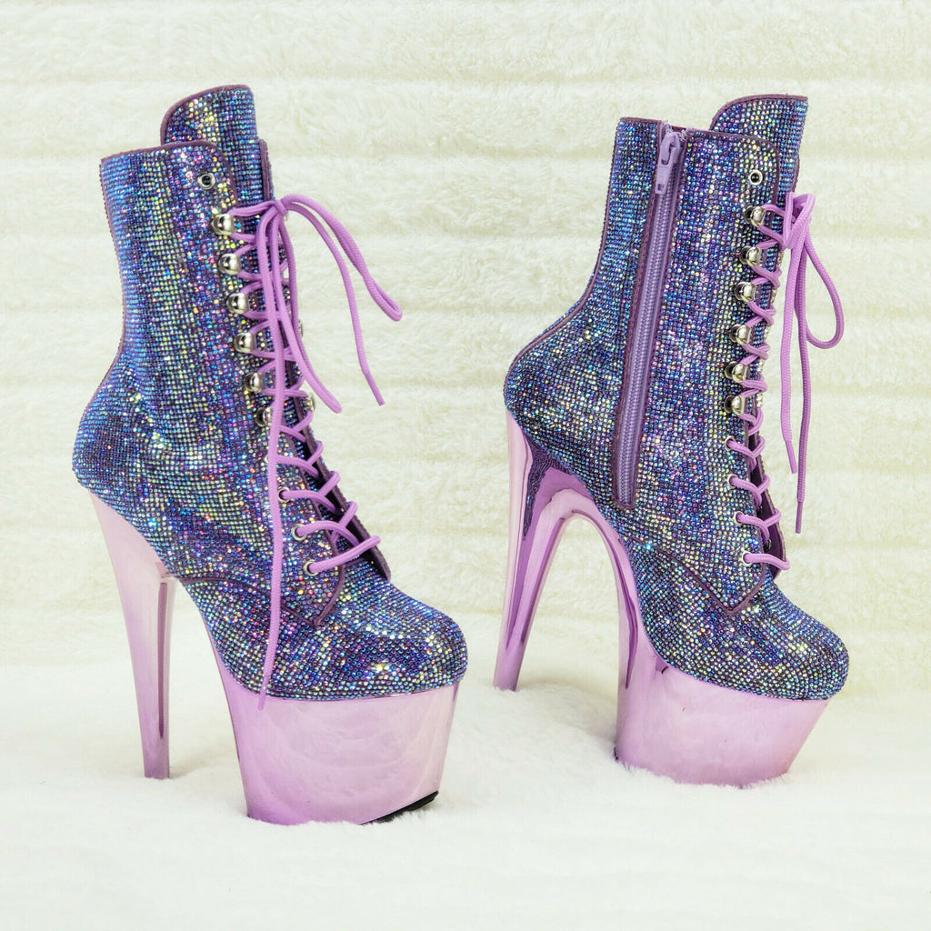 Adore 1020CHRS Lavender Purple Rhinestone 7" High Heel Platform Ankle Boots NY - Totally Wicked Footwear