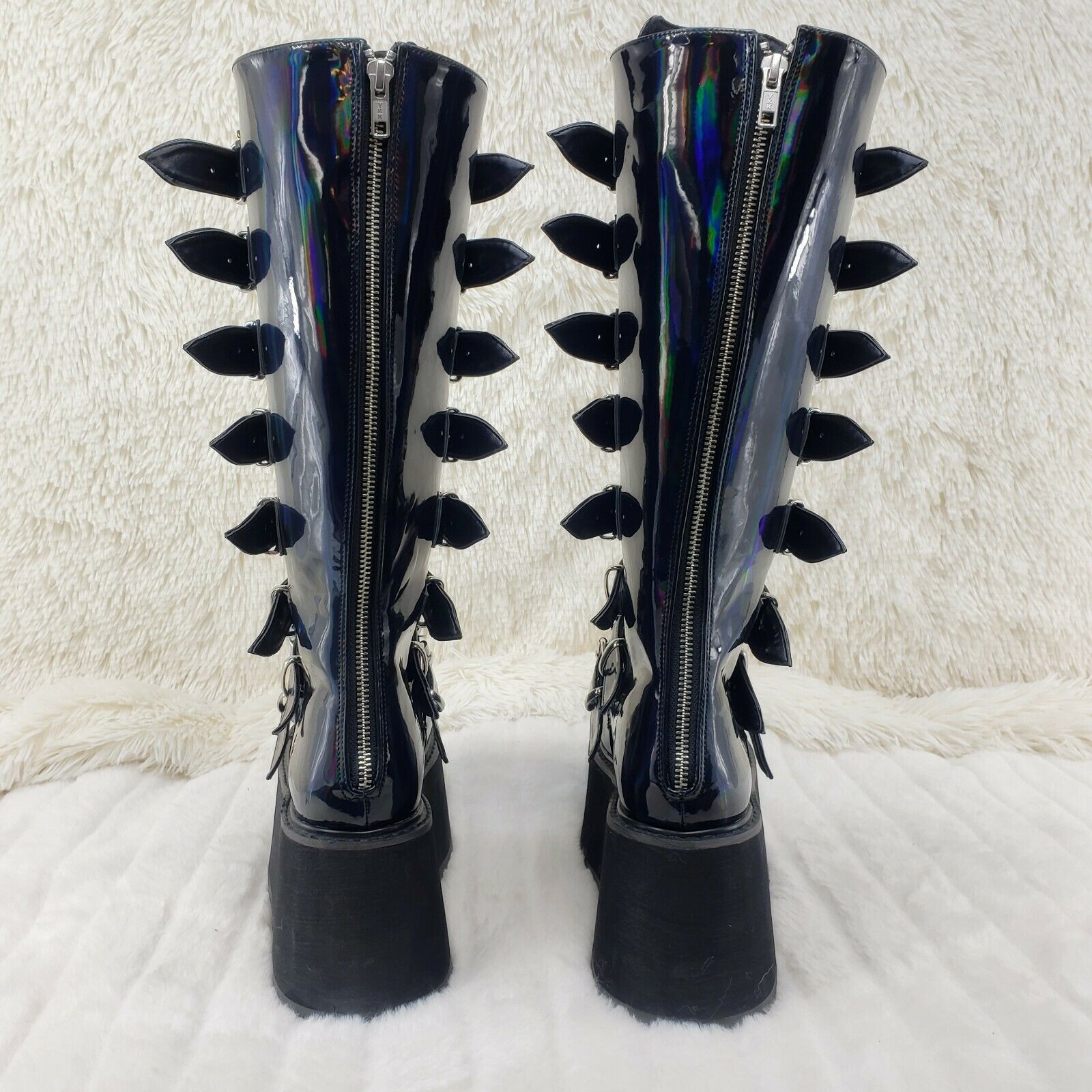 Damned 318 Multi Strap Goth Punk 3.5" Platform Boot Black Patent Restocked NY - Totally Wicked Footwear