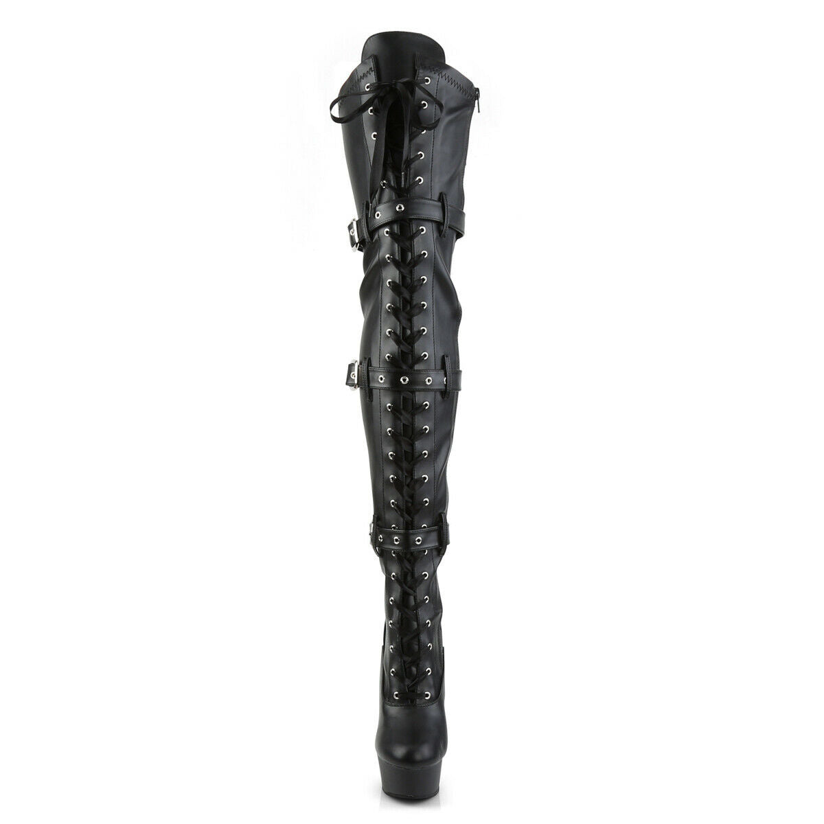 Delight 3028 Triple Buckle Thigh High Platform Torment Boot Black Sizes 7-14 NY - Totally Wicked Footwear