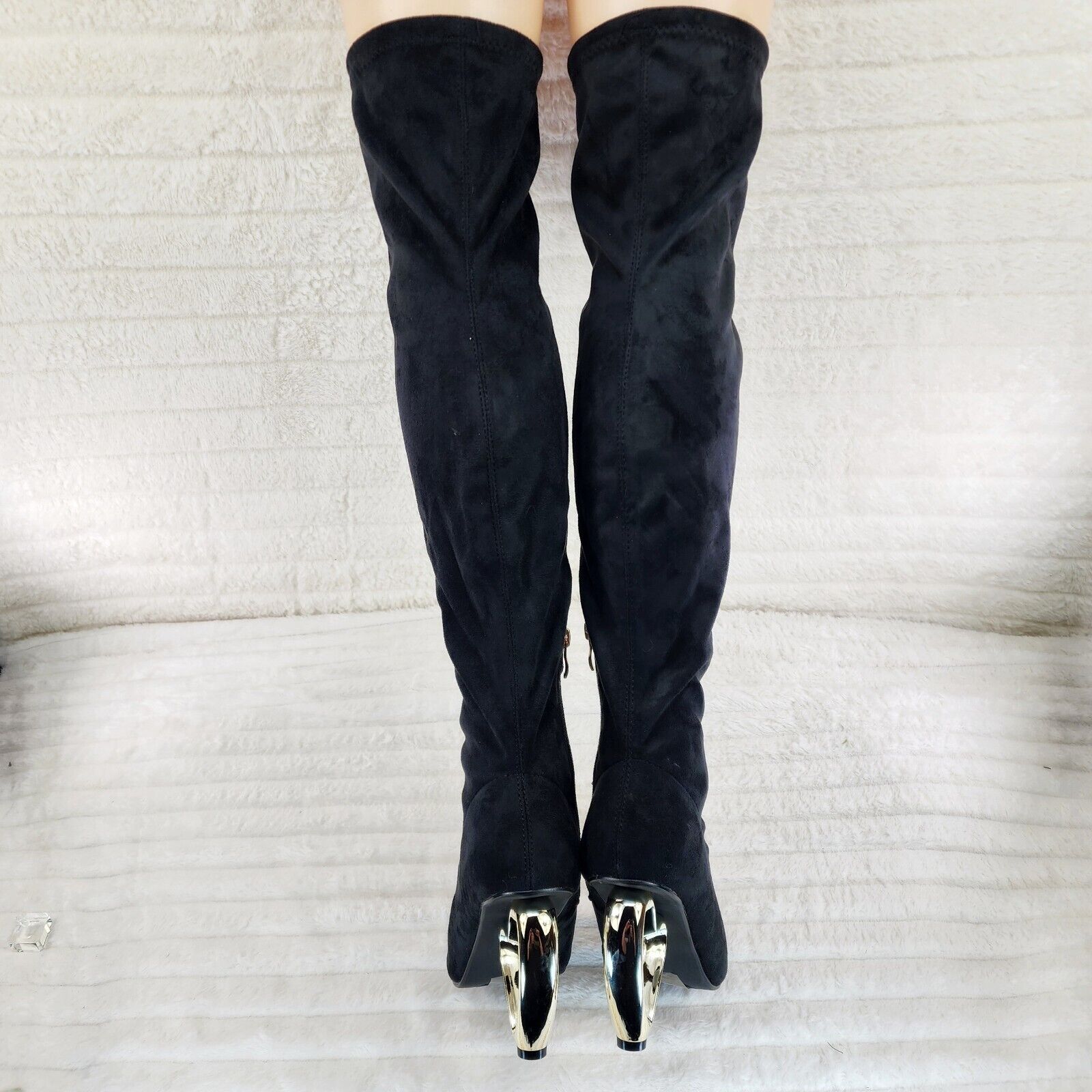 Zen Love Colorful Black Stretch FX Suede Over The Knee Boots Wedge Heart heels - Totally Wicked Footwear