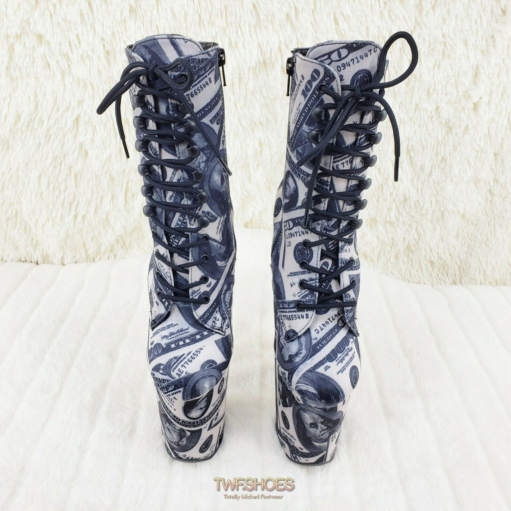 Flamingo 1020DP Money Print Platform 8" High Heel Lace Up Ankle Boots 6-12 NY - Totally Wicked Footwear