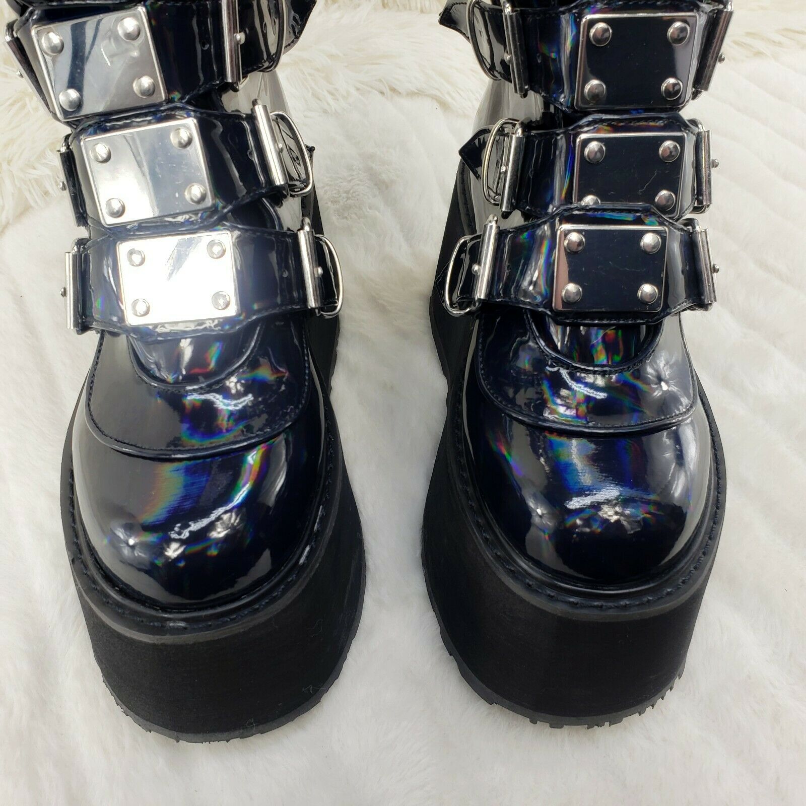 Damned 318 Multi Strap Goth Punk 3.5" Platform Boot Black Patent Restocked NY - Totally Wicked Footwear