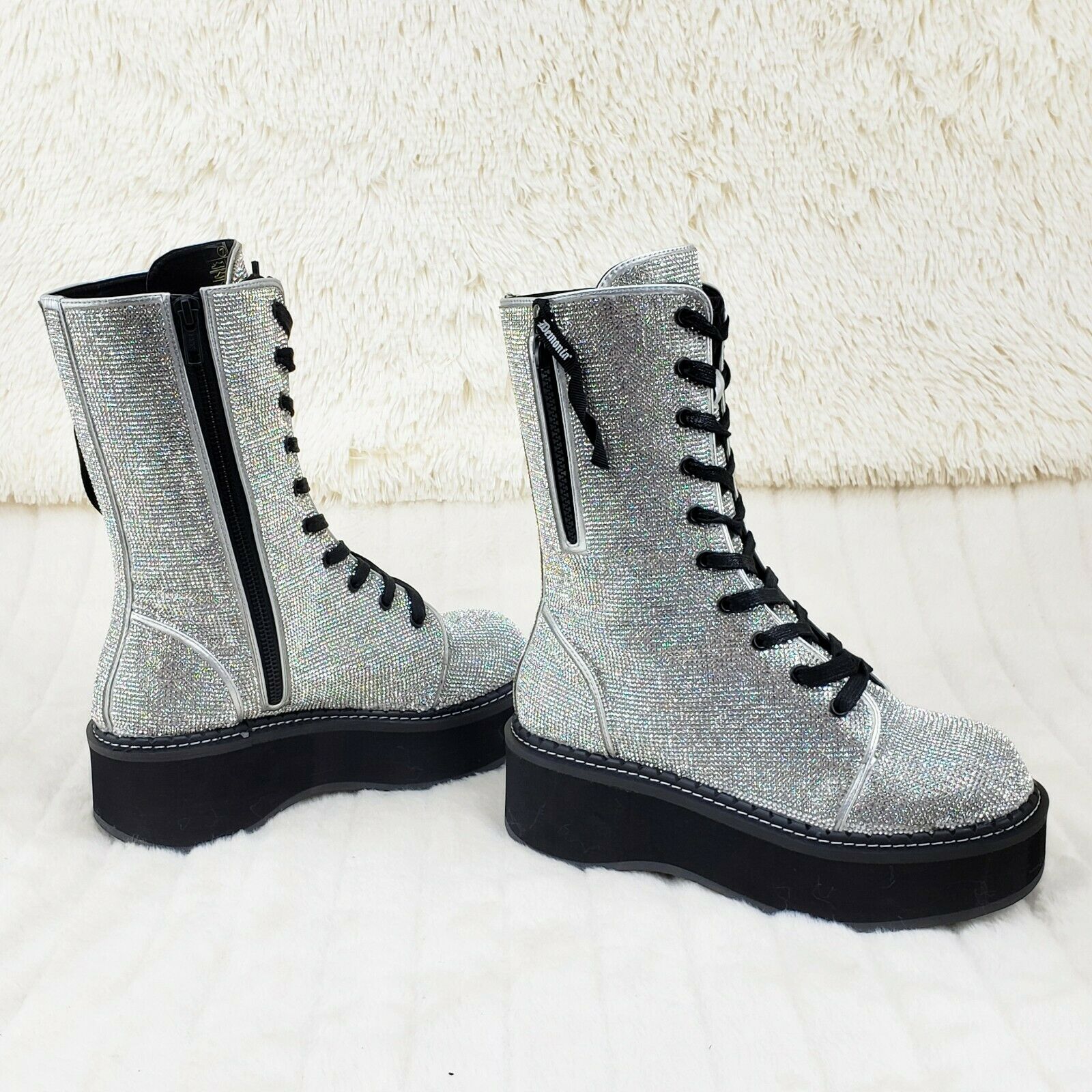 Demonia Emily 330R Rhinestone 2" Platform Combat Boots 6-12 NY - Totally Wicked Footwear