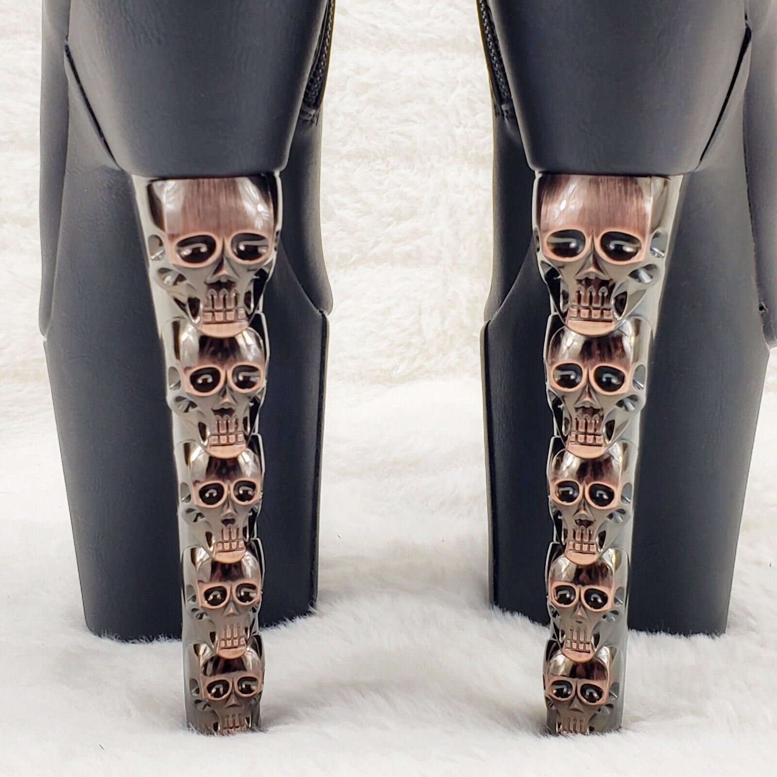 Voodoo 1005 Brush Metal Skull Stacked 7" High Heel Platform Boots IN HOUSE NY - Totally Wicked Footwear