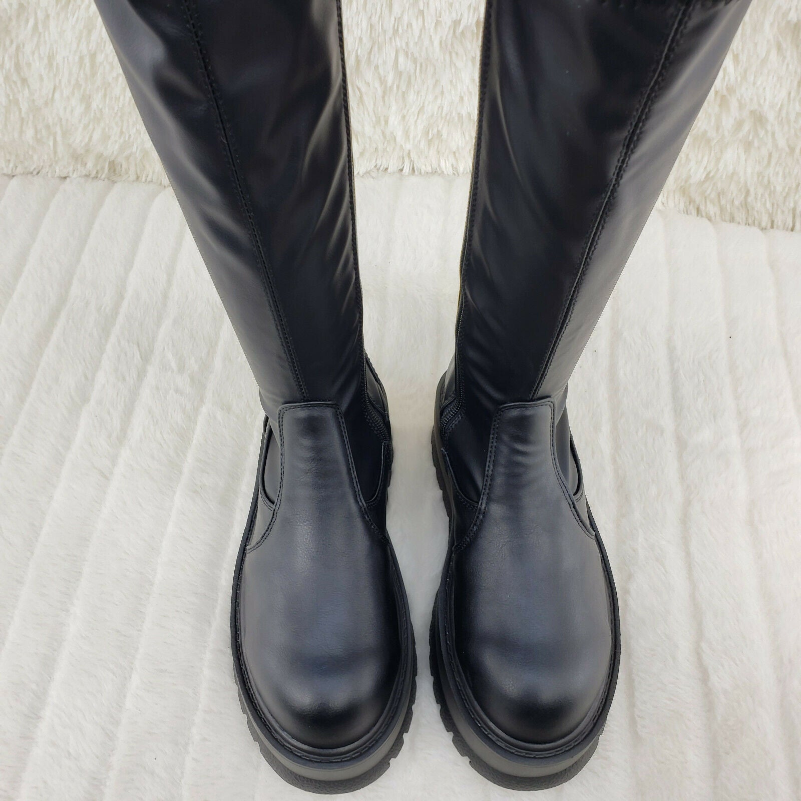 Demonia Slacker 200 65 Black Matte Platform Wedge Heel Knee Boots NY - Totally Wicked Footwear