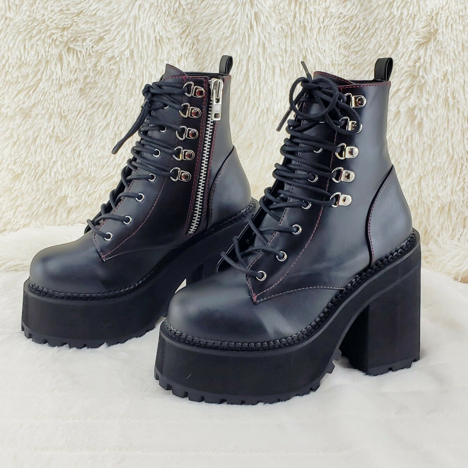 Assault 100 Gothic Punk Heel Cleat Platform Red Stitch Ankle Boot NY - Totally Wicked Footwear