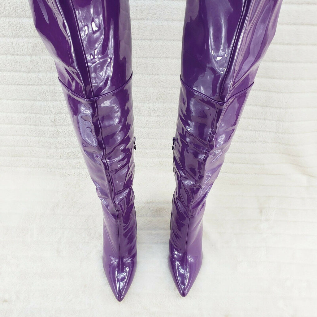 Bad Girlz Purple Patent Wide Top Thigh High Boots 4" Heels - Totally Wicked Footwear