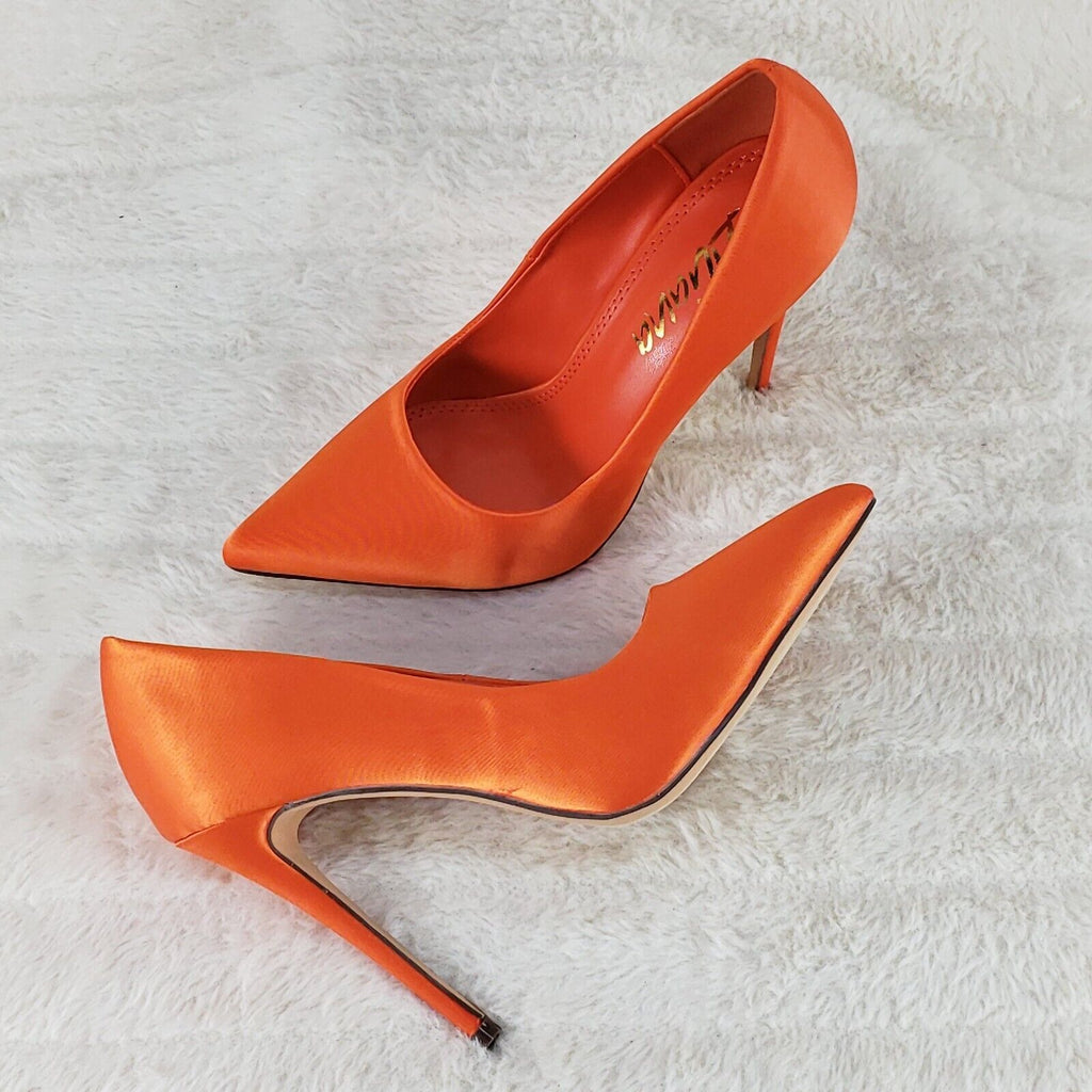 Fabulous Orange Satin Pointy Toe n High Heel Pumps 7-11 - Totally Wicked Footwear