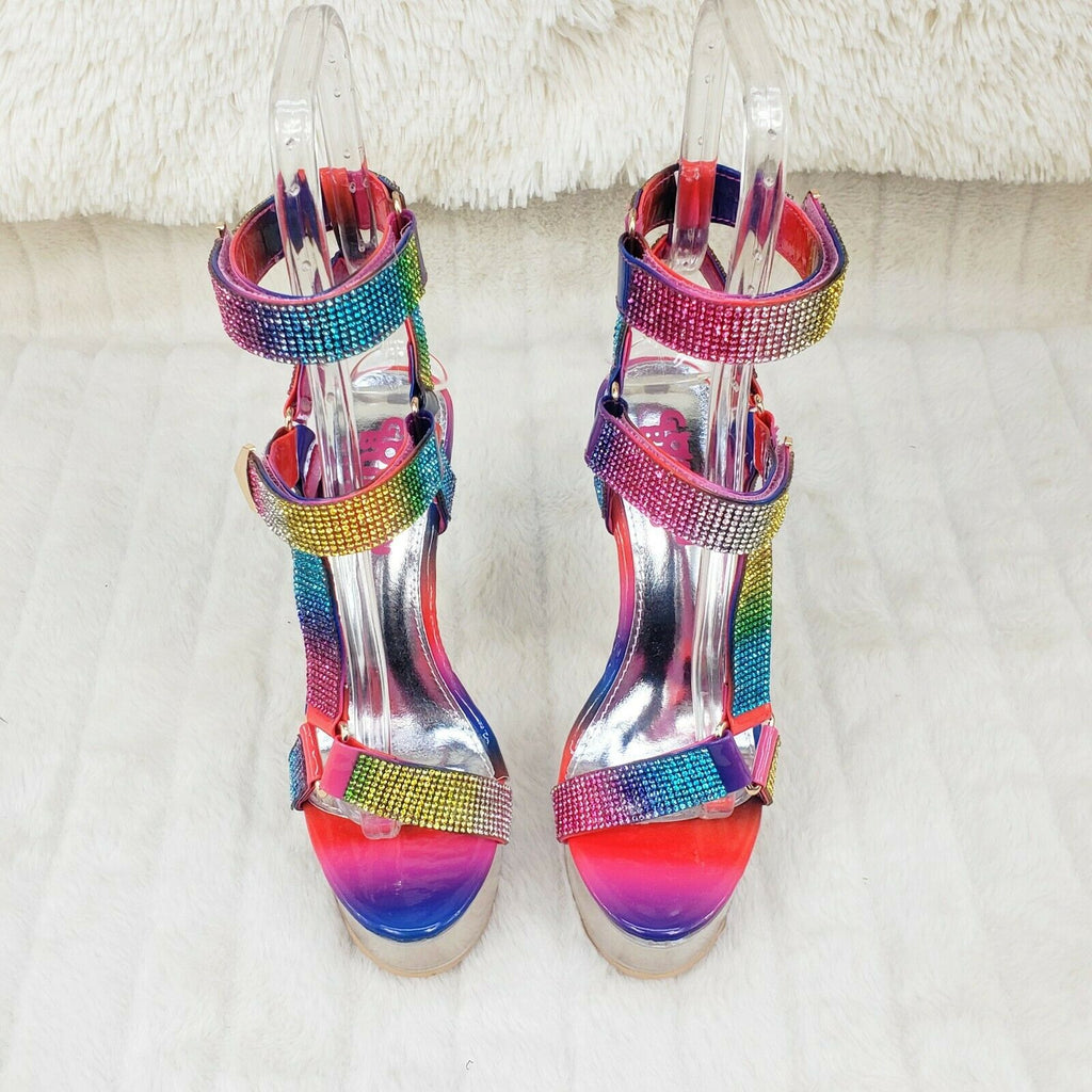 Xapala Rainbow Rhinestone Harness Strap Clear Platform High Heel Shoes - Totally Wicked Footwear