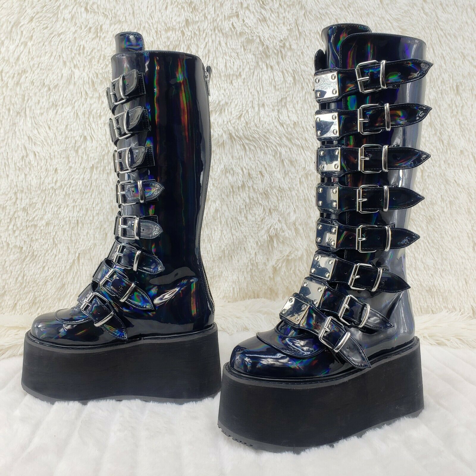 Damned 318 Multi Strap Goth Punk 3.5" Platform Boot Black Patent Restocked NY - Totally Wicked Footwear
