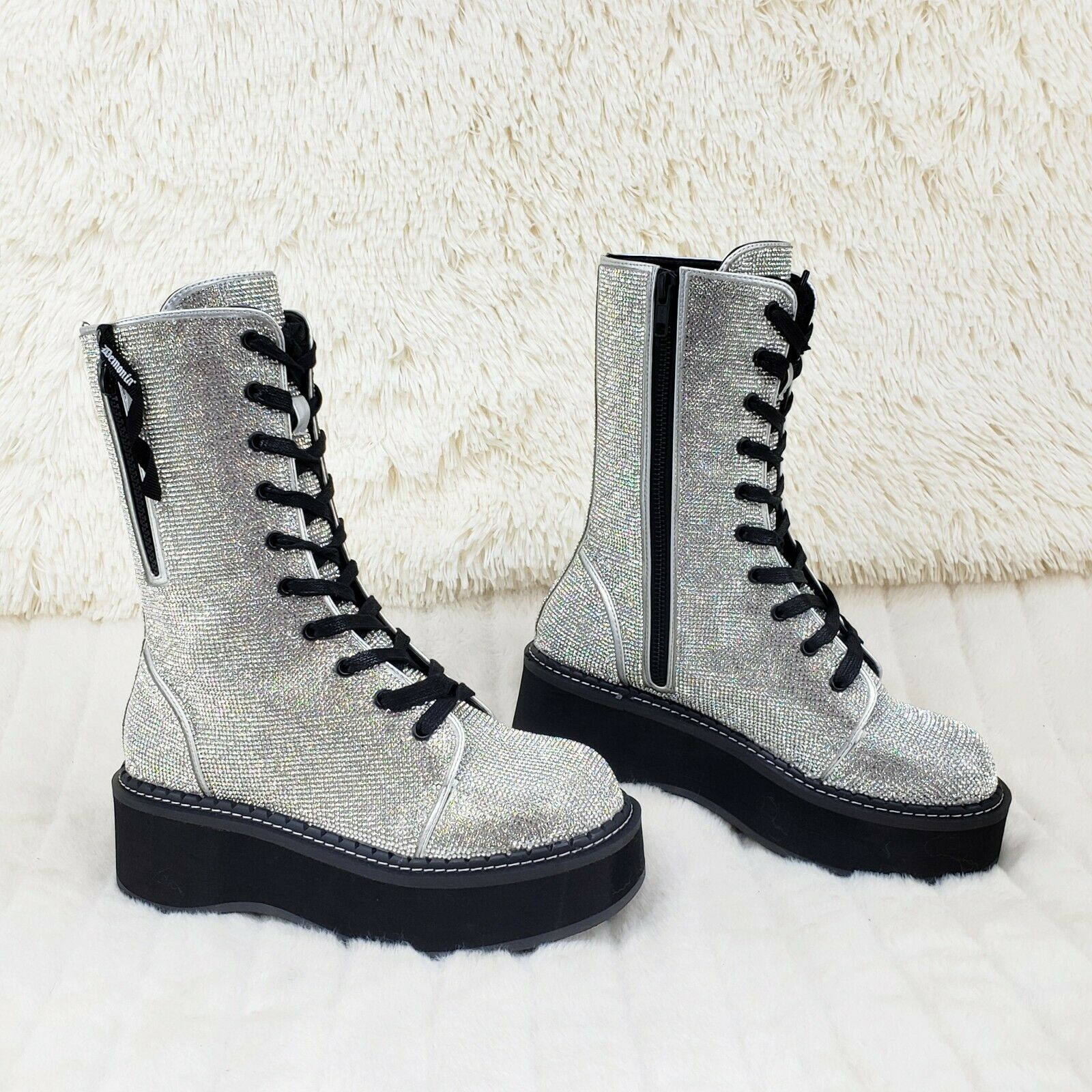 Demonia Emily 330R Rhinestone 2" Platform Combat Boots 6-12 NY - Totally Wicked Footwear