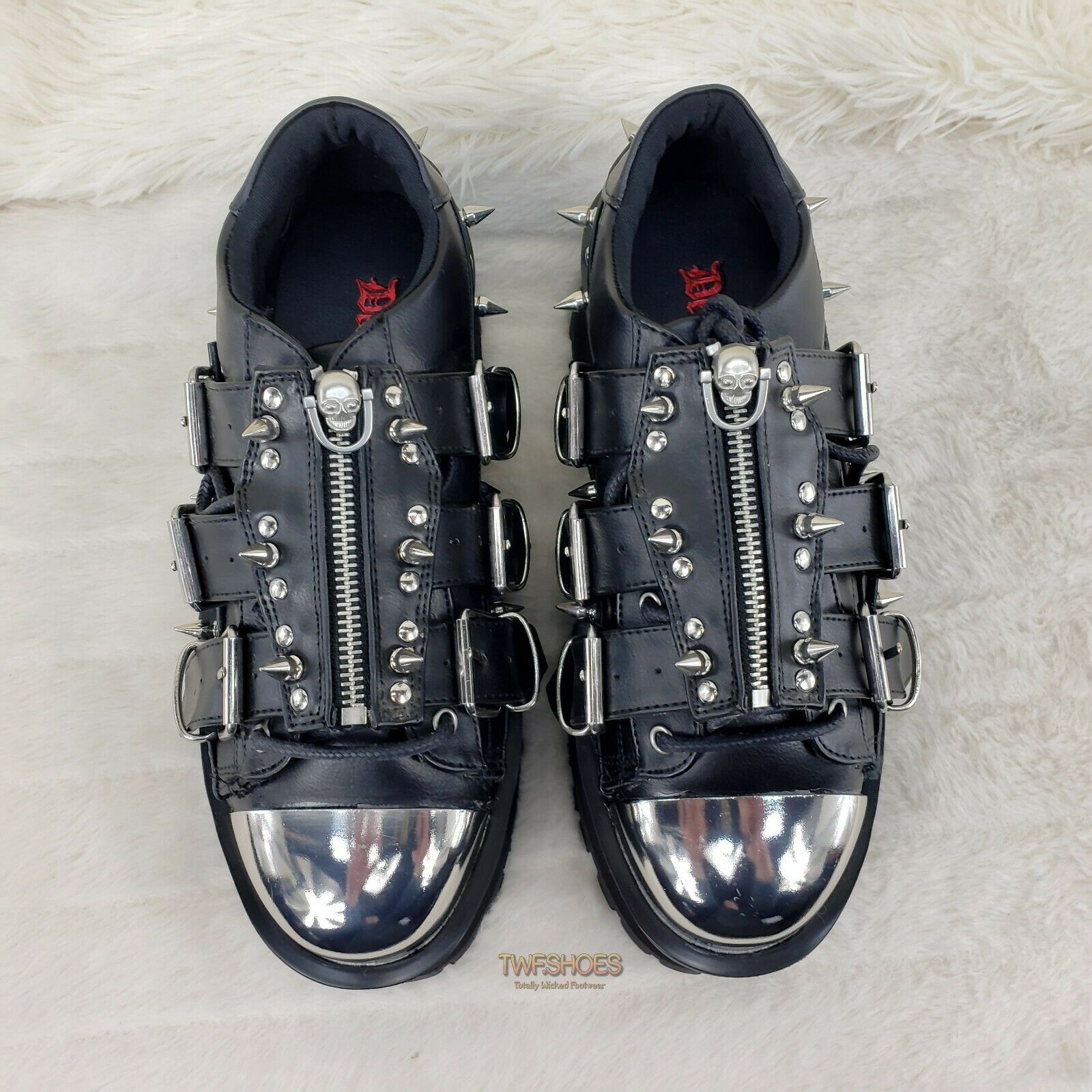 Grave Digger 03 Black Chrome Toe Plate Spiked Shoe Men 4-13 Goth Punk NY - Totally Wicked Footwear