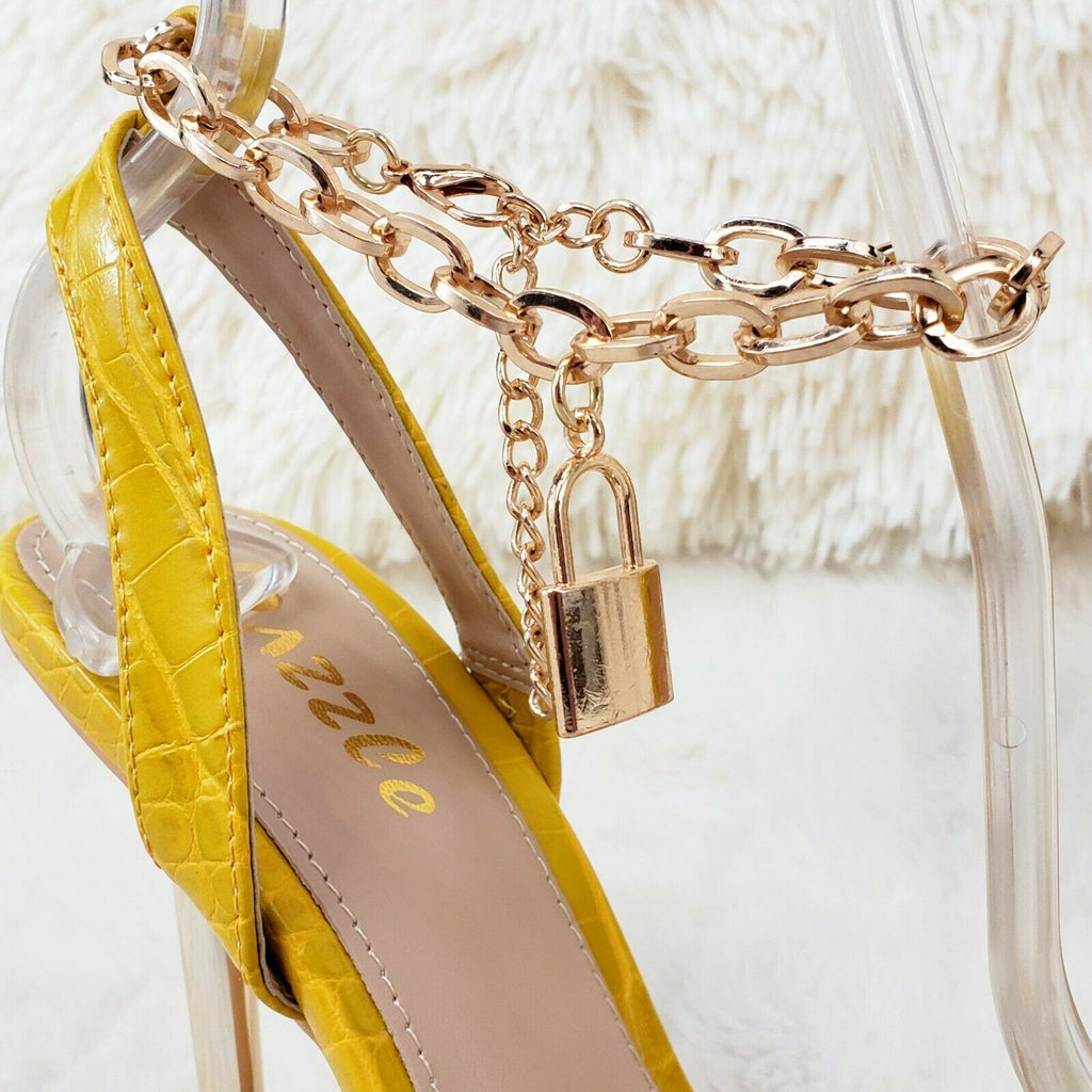 Nicely Pad Lock Chain Strap High Heels Metal Toe Tip Shoes Yellow - Totally Wicked Footwear