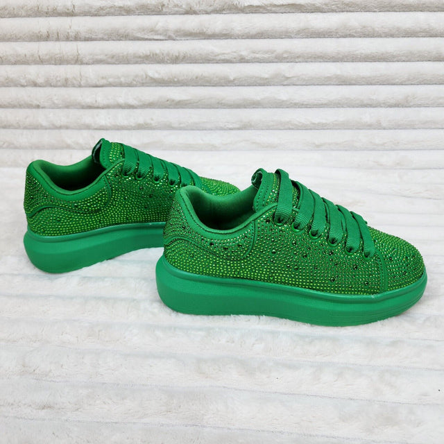 Cush Baby Green Rhinestone Sneakers Tennis Shoes - Totally Wicked Footwear