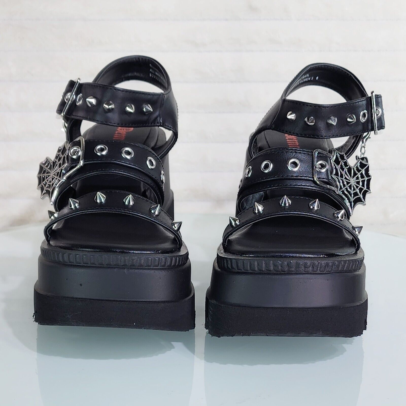Shaker 13 Black Out Patent 4.5" Wedge Heel Gothic Sandals Studs And Charms NY - Totally Wicked Footwear