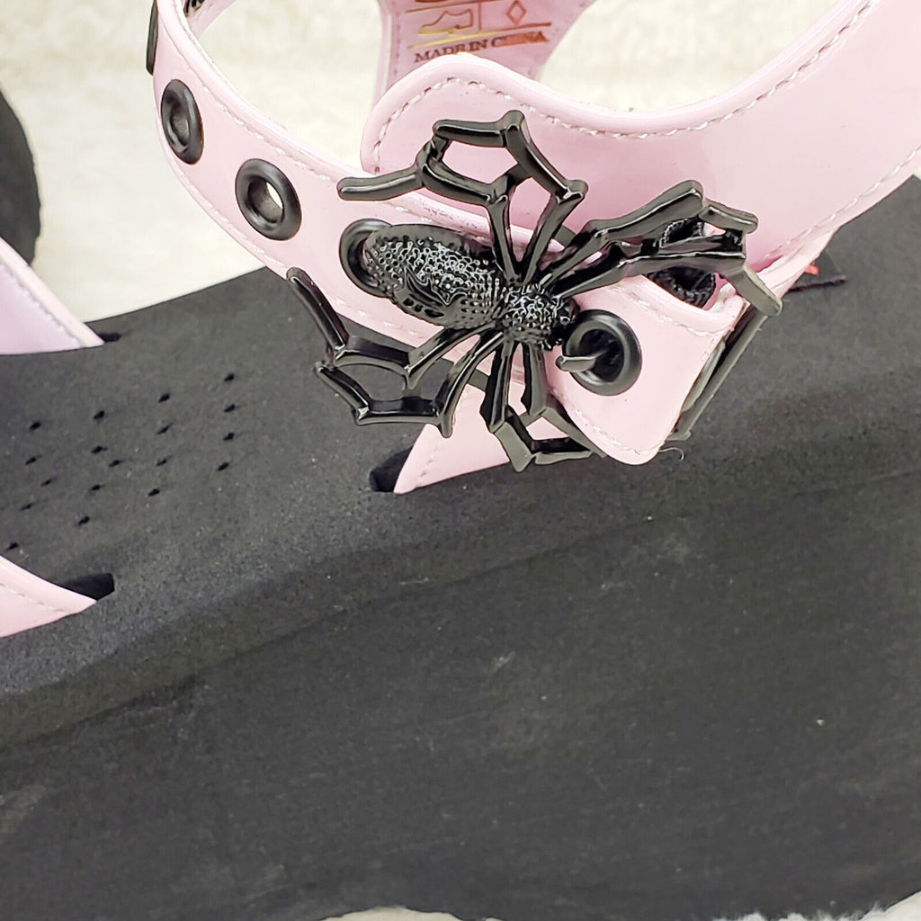 Funn Platform Goth Spider Web Sandals Ankle Strap Wedge Shoes Pink In House - Totally Wicked Footwear