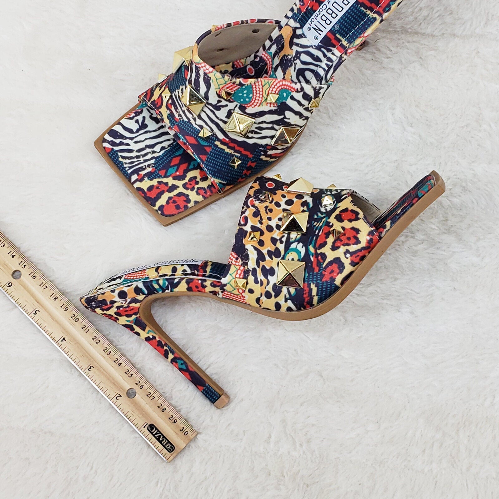 Popo Slip On Square Open Toe High Heel Clogs Mules Slides Multi Print - Totally Wicked Footwear