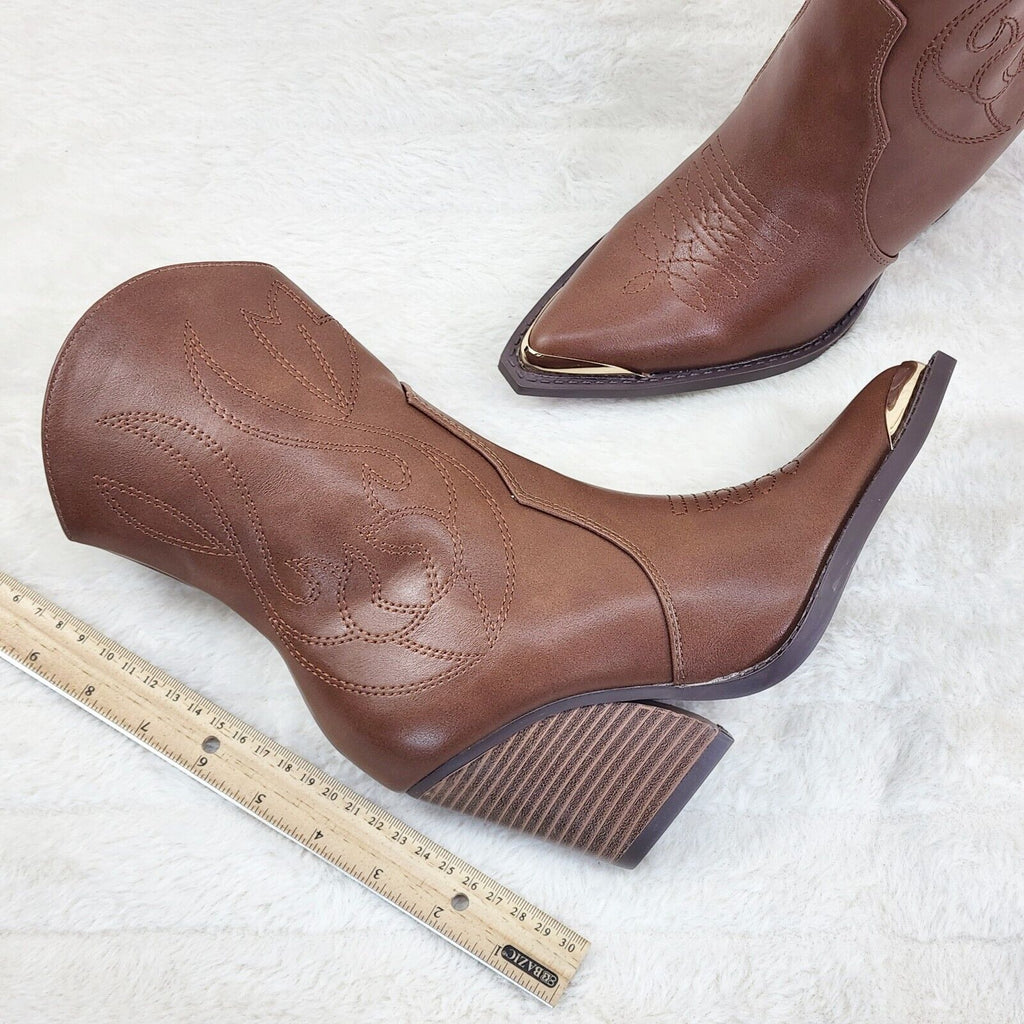Tallas Tan Cowgirl Cowboy Ankle Boots Western Block Heels US Sizes 7-11 - Totally Wicked Footwear