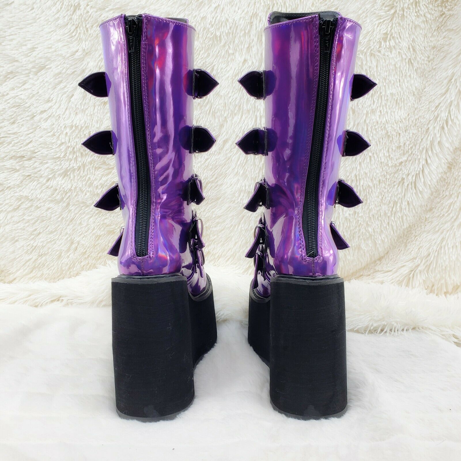 Swing 230 Purple Hologram Calf Boot 5.5" Platform Heart Strap Design US Sizes NY - Totally Wicked Footwear