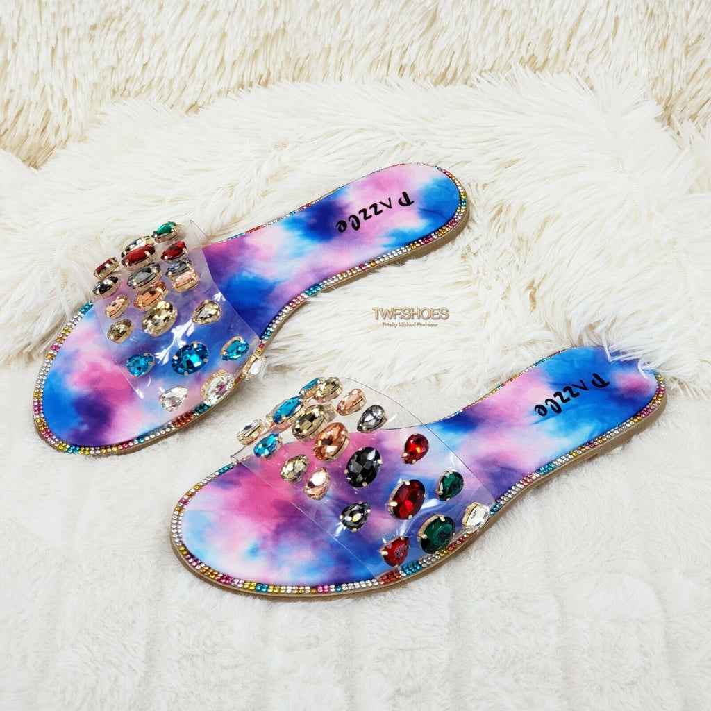 Bella Luna Colorful Rhinestone Flat Summer Sandals Pink Cotton Candy Isabella 05 - Totally Wicked Footwear