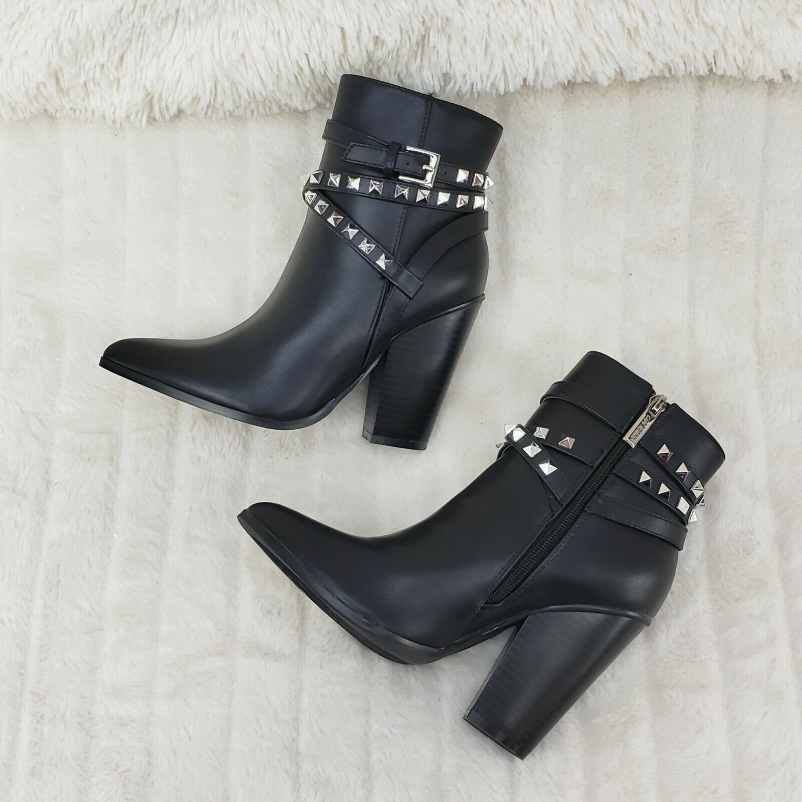 Classic Western Designer Cowboy Style Studded Strap Ankle Boots Black 6-11 - Totally Wicked Footwear