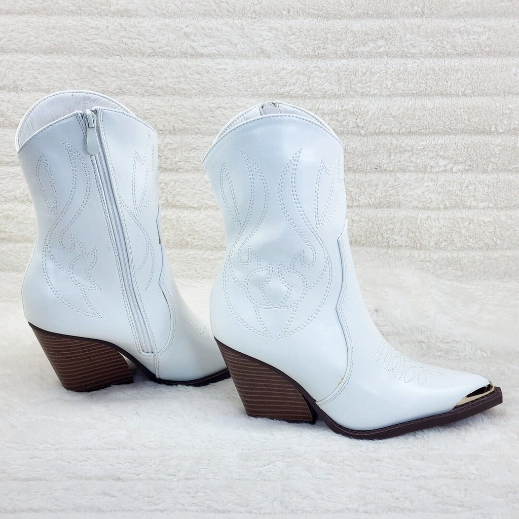 Tallas White Cowgirl Cowboy Ankle Boots Western Block Heels US Sizes 7-11 - Totally Wicked Footwear