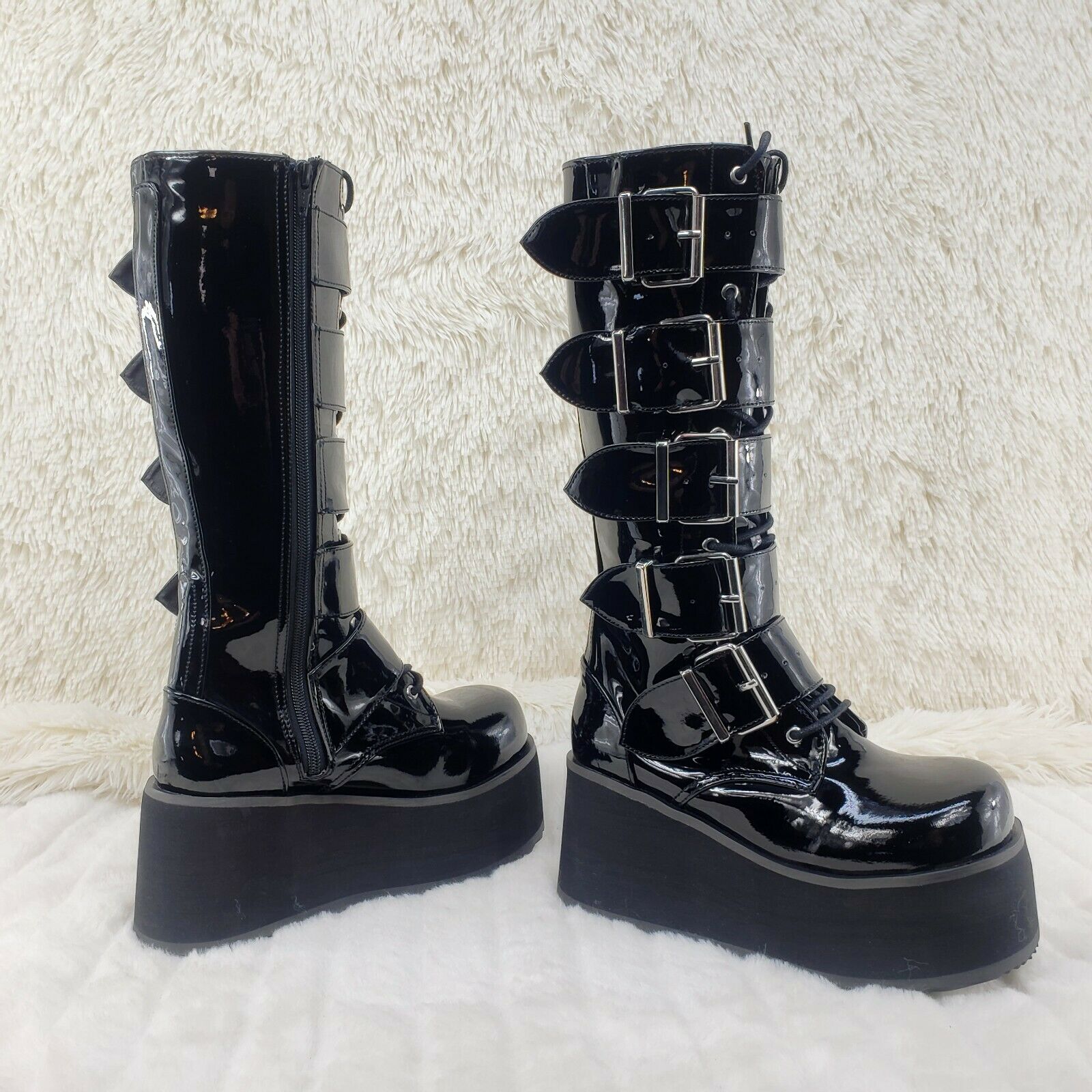 Trashville 518 Goth Punk Knee Boots Black Patent Mens US Sizes - Totally Wicked Footwear