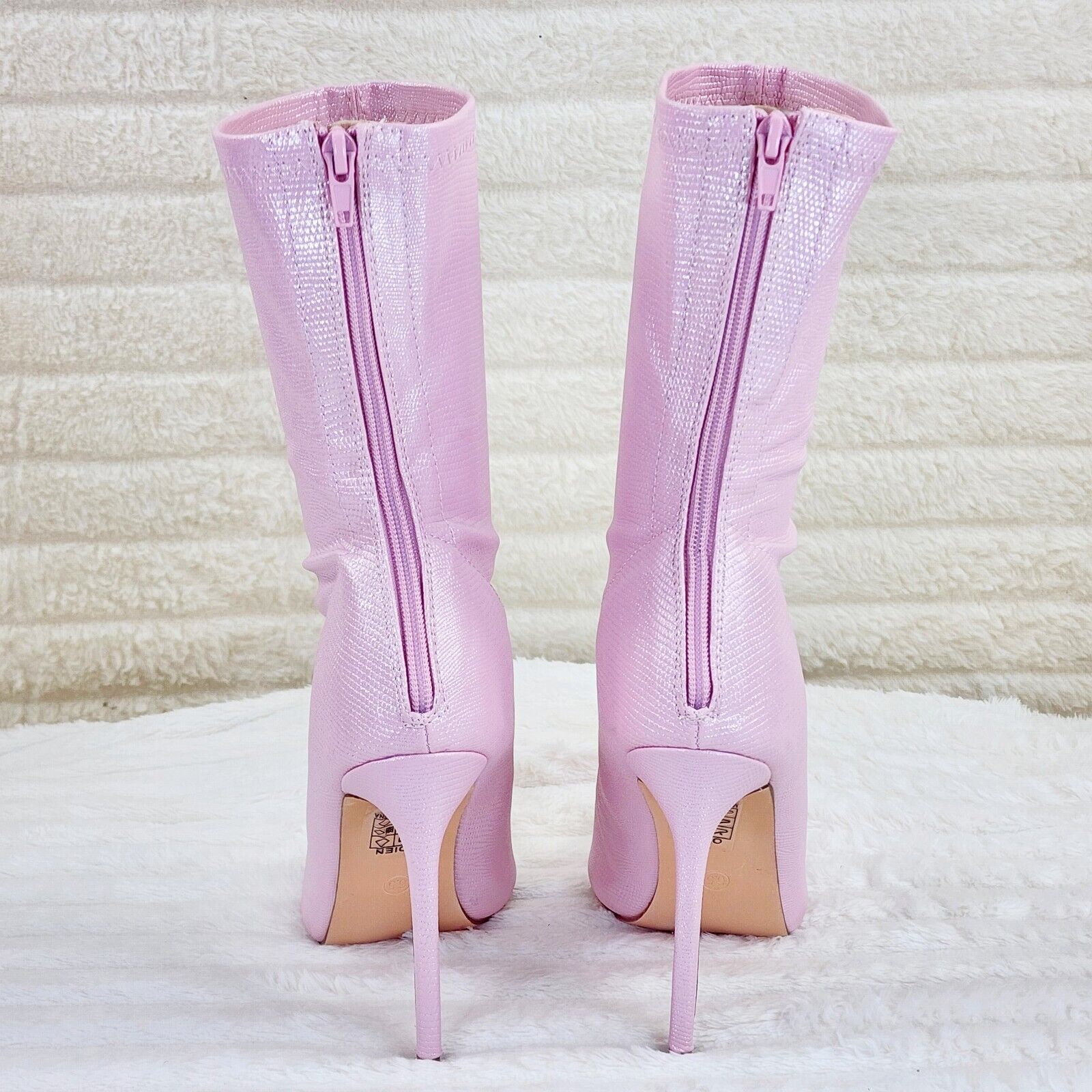 Odin Shimmery Baby Pink High Heel Stretch Fabric Ankle Boots - Totally Wicked Footwear