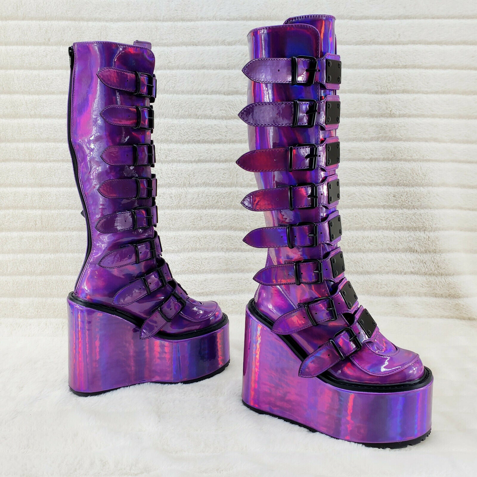 Swing 815 Purple hologram Goth Punk Knee Boot 5.5" Platform In House - Totally Wicked Footwear