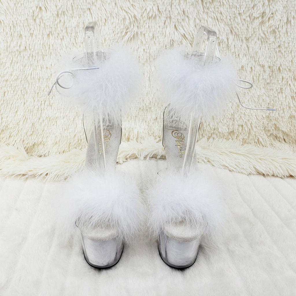 Adore 724 White Marabou Platform Shoes Sandals 7" High Heel Shoes NY - Totally Wicked Footwear