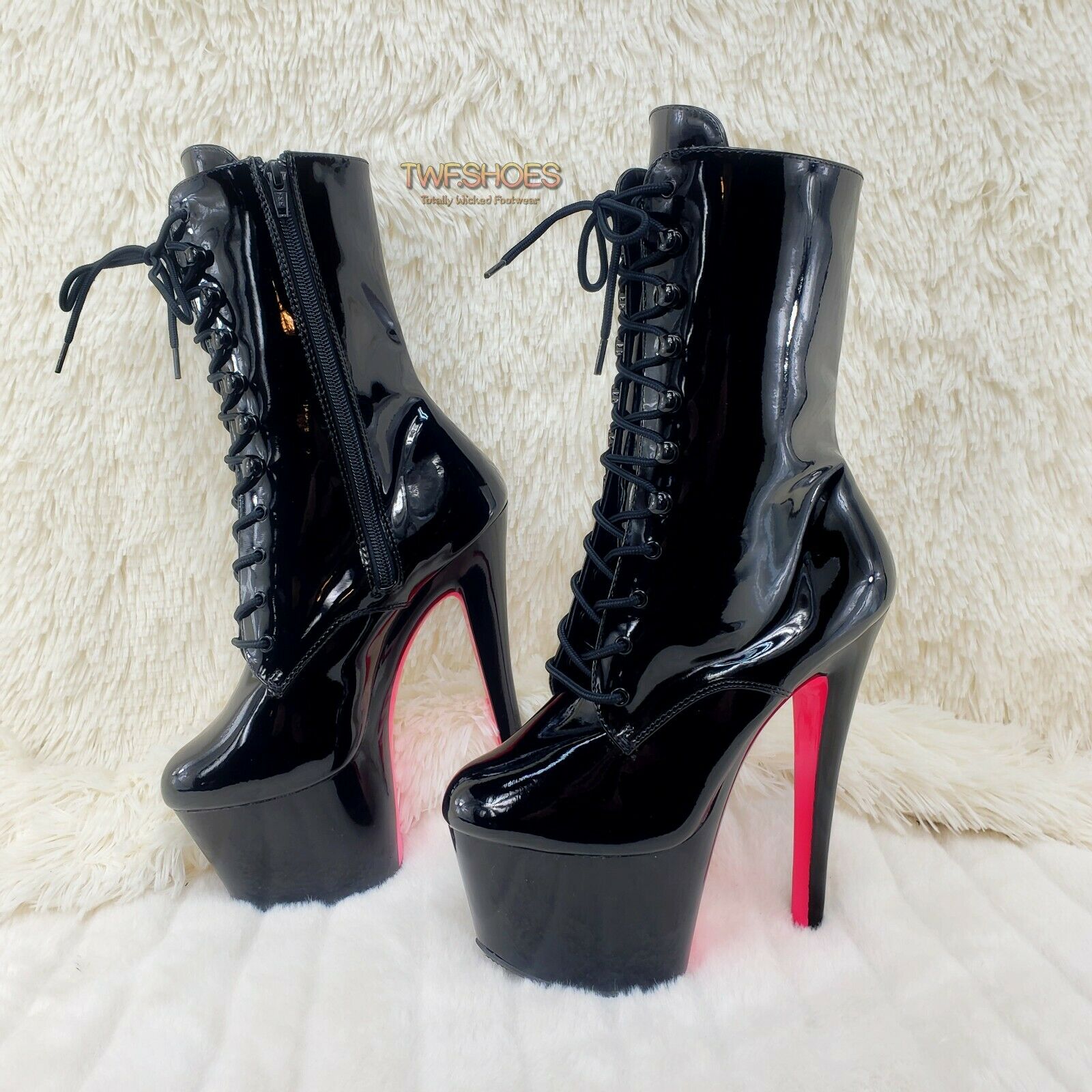 1020TT Black Patent UV Neon Pink Platform Ankle Boot 8" High Heels Shoes NY - Totally Wicked Footwear