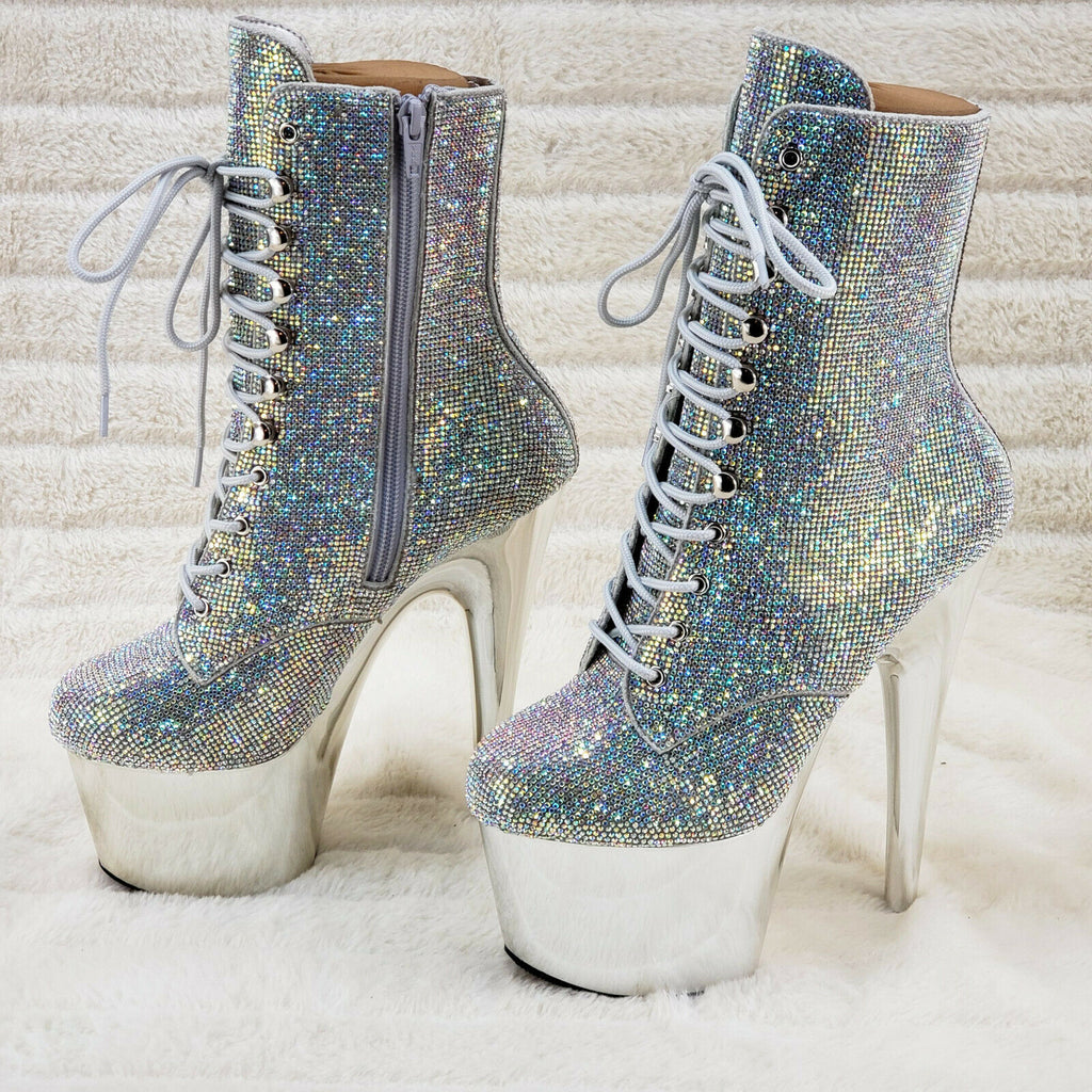 Adore 1020CHRS Silver Bejeweled Rhinestone 7" High Heel Platform Ankle Boots NY - Totally Wicked Footwear