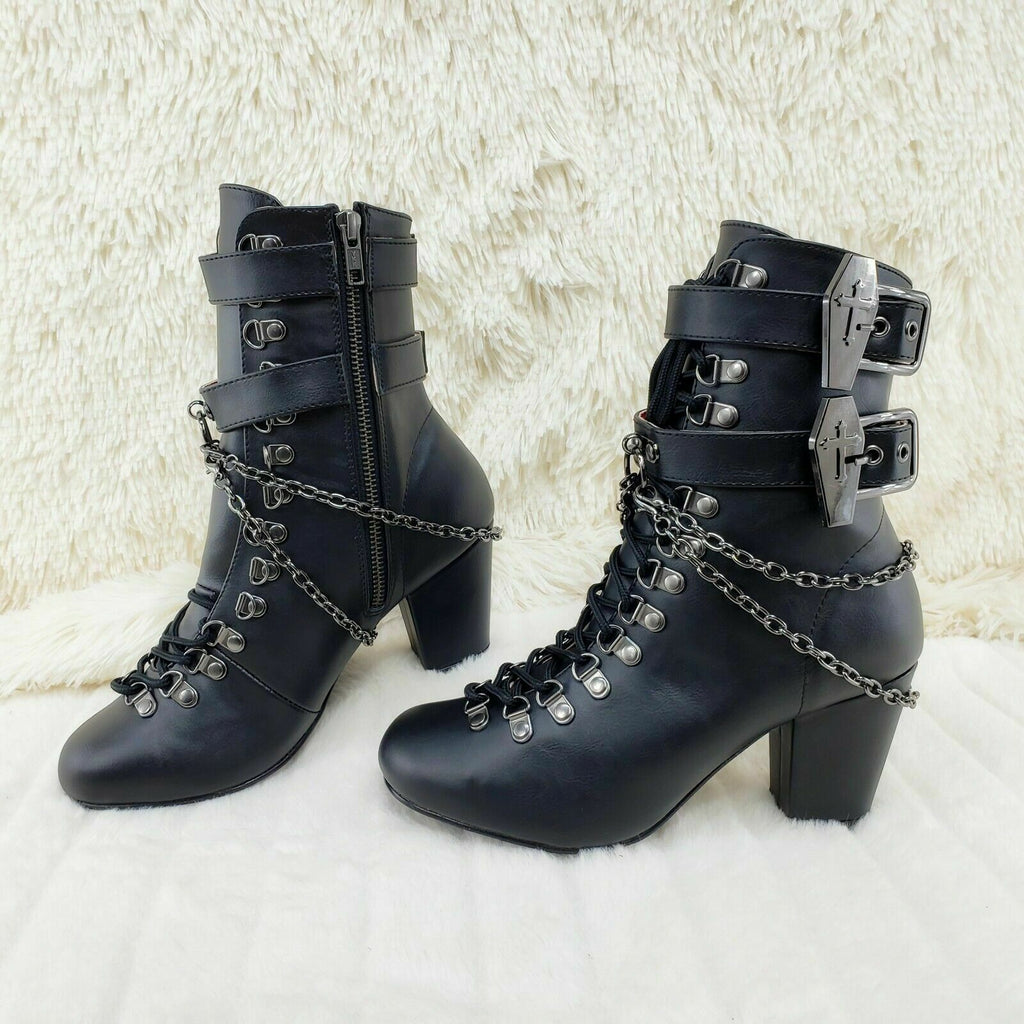 Vivika Goth Granny Ankle Boots Coffin Straps & Chains US 6-12 Goth NY - Totally Wicked Footwear
