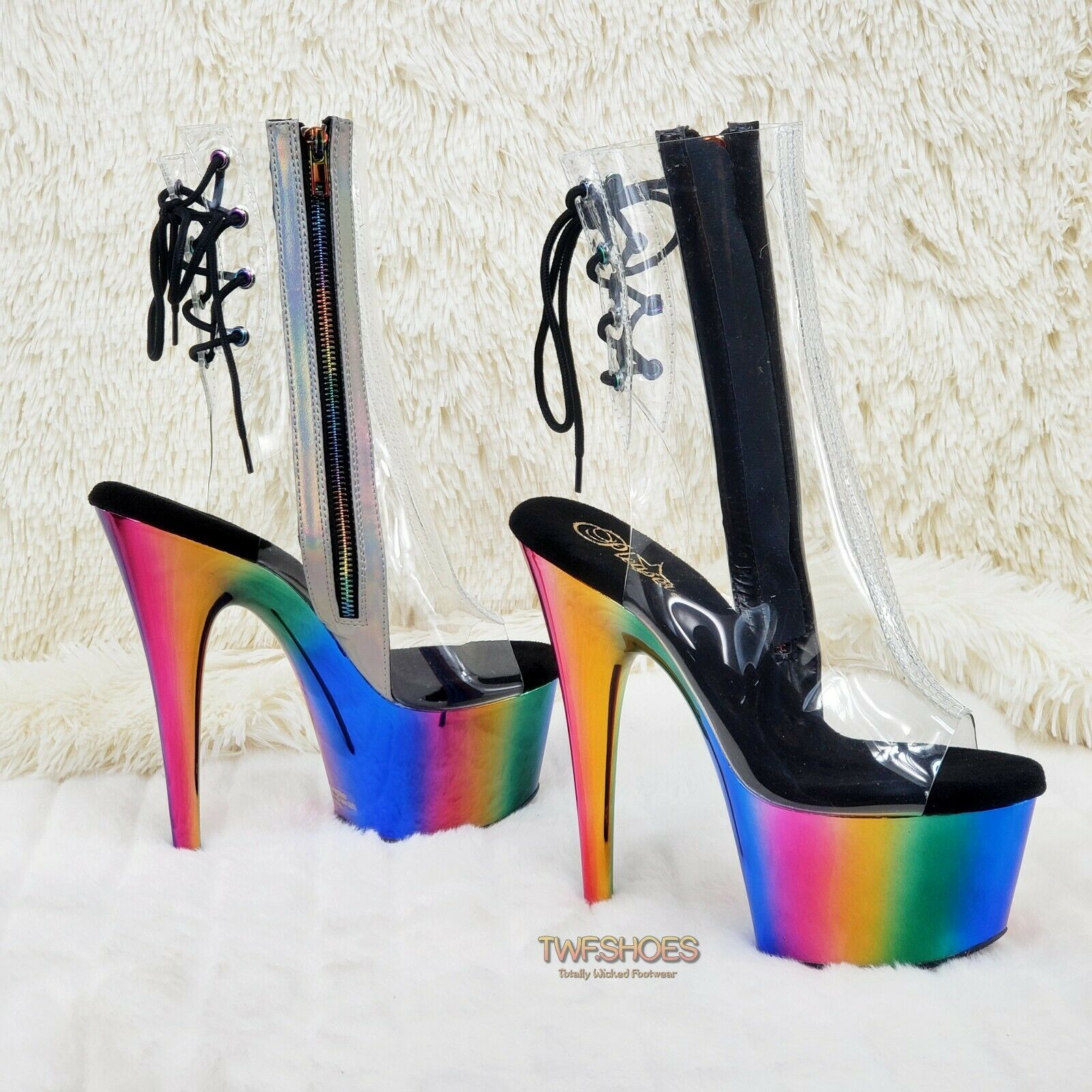 Adore 1018RC Rainbow Chromed 7" Platform Heel Ankle Boots US Size 6 NY - Totally Wicked Footwear