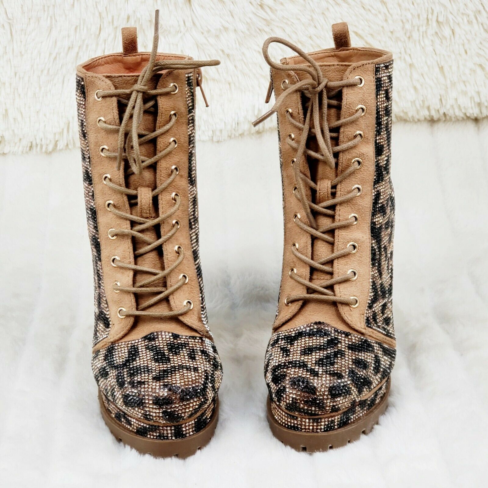 Wild Diva Vivian 15 Leopard Rhinestone High Heel  Platform Ankle Boots - Totally Wicked Footwear